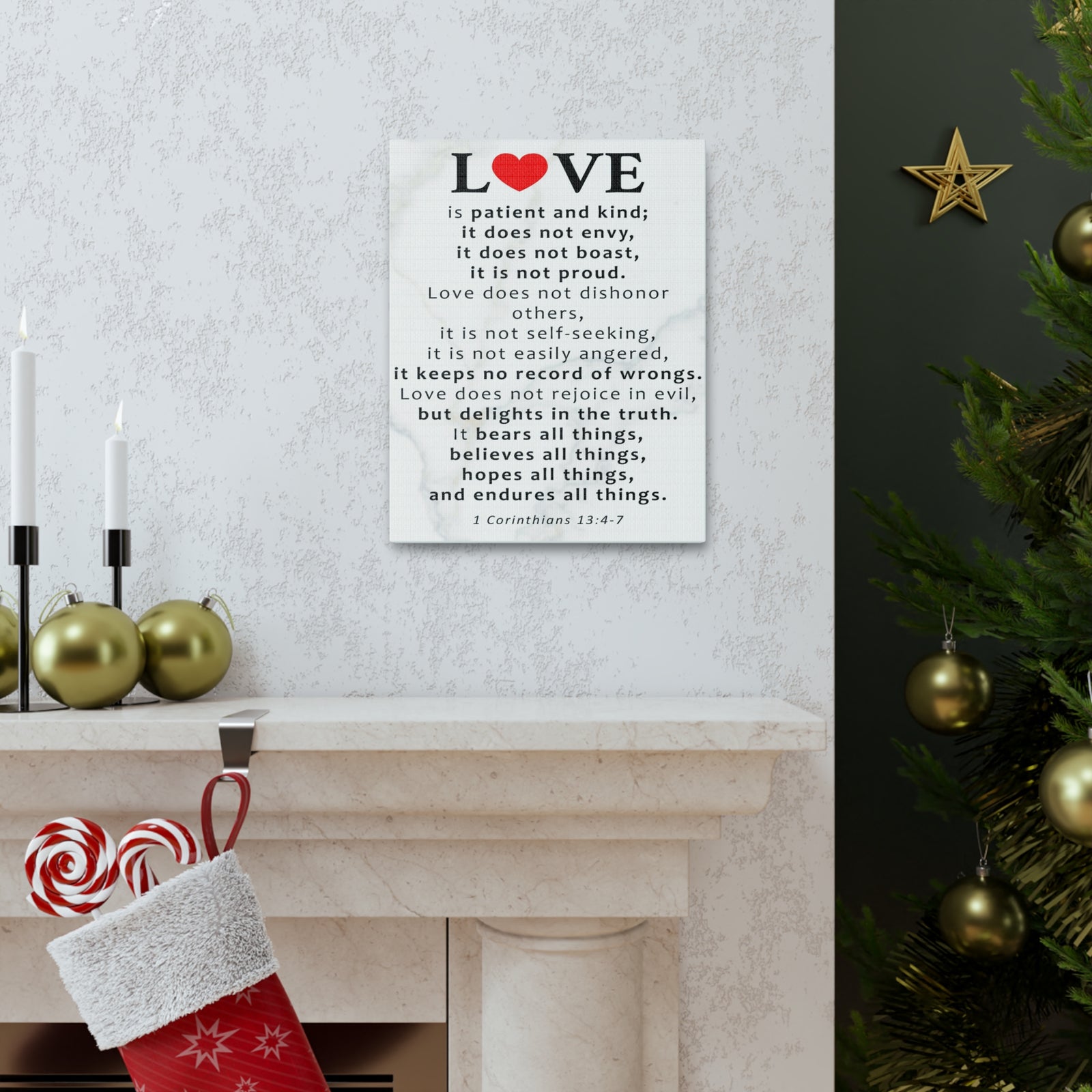 Scripture Walls Love Is Red Heart 1 Corinthians 13:4-7 Bible Verse Canvas Christian Wall Art Ready to Hang Unframed-Express Your Love Gifts