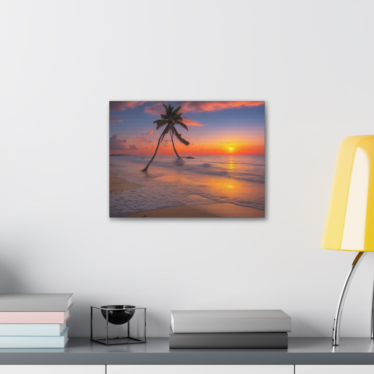 Sunset Beach With Palm Trees Ocean Canvas Wall Art for Home Decor Ready-to-Hang-Express Your Love Gifts