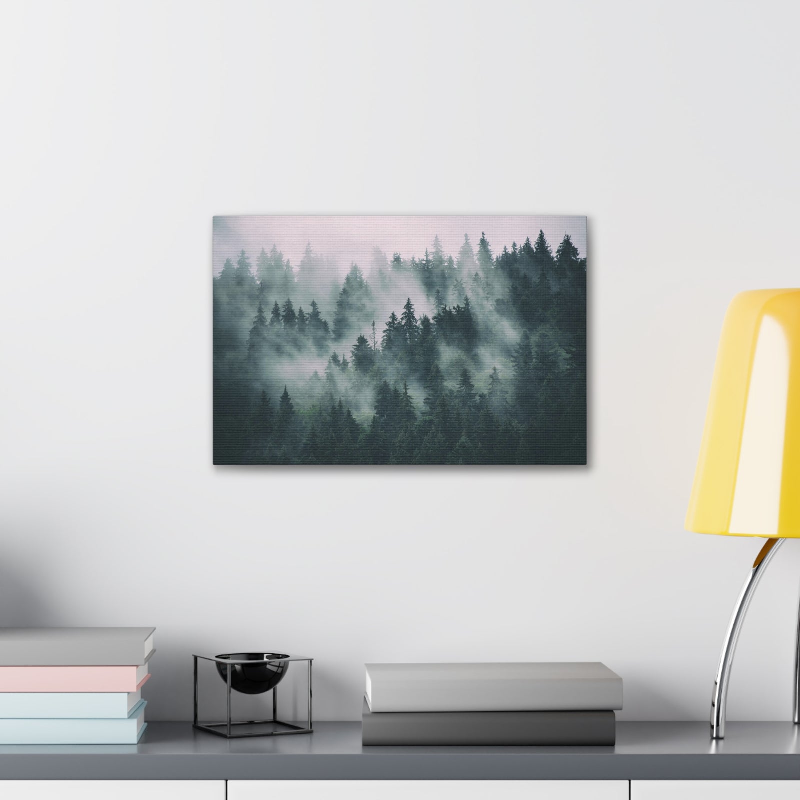Misty Green Forest Pine Tree Nature Wilderness Photography Canvas Wall Art for Home Decor Ready-to-Hang-Express Your Love Gifts