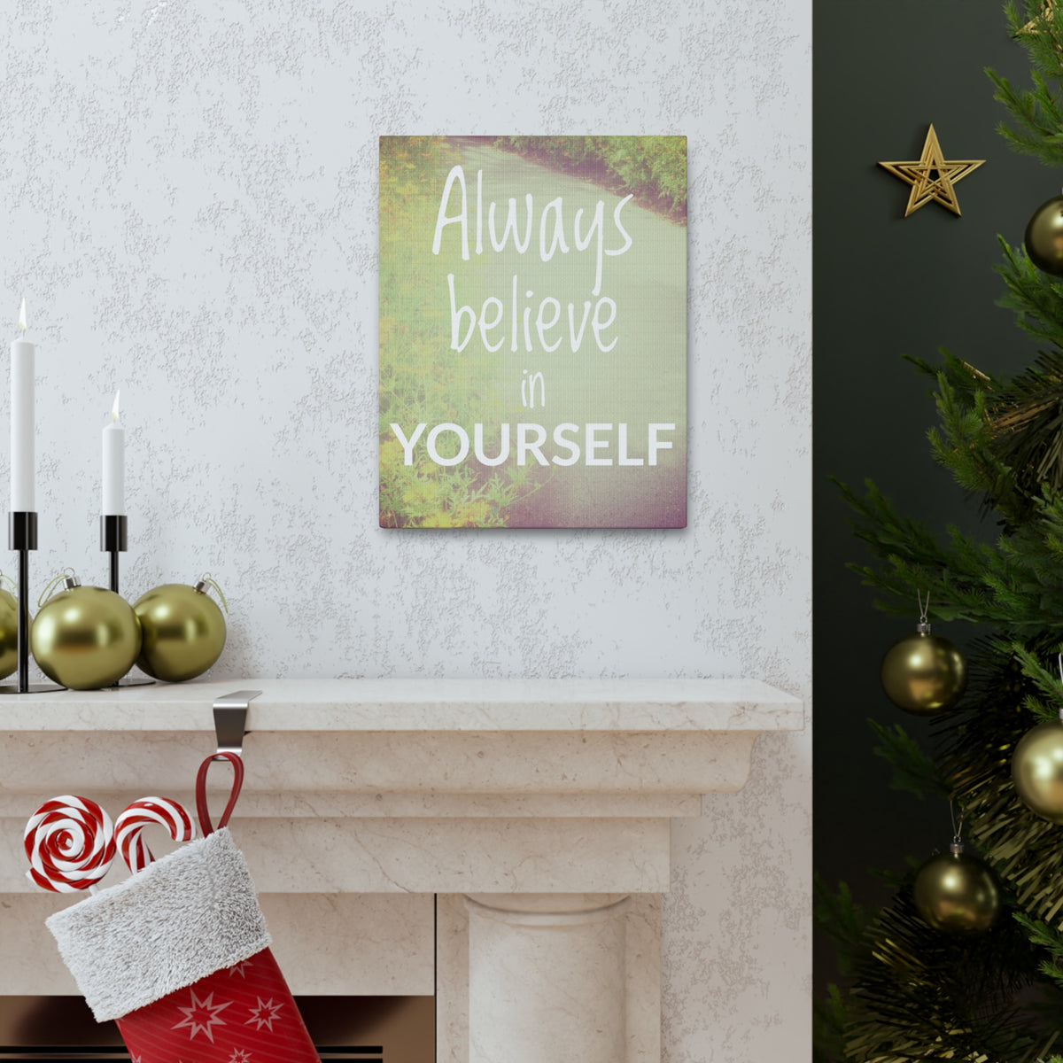 Inspirational Quote Canvas Always Believe In Yourself Motivational Print Ready to Hang Artwork-Express Your Love Gifts