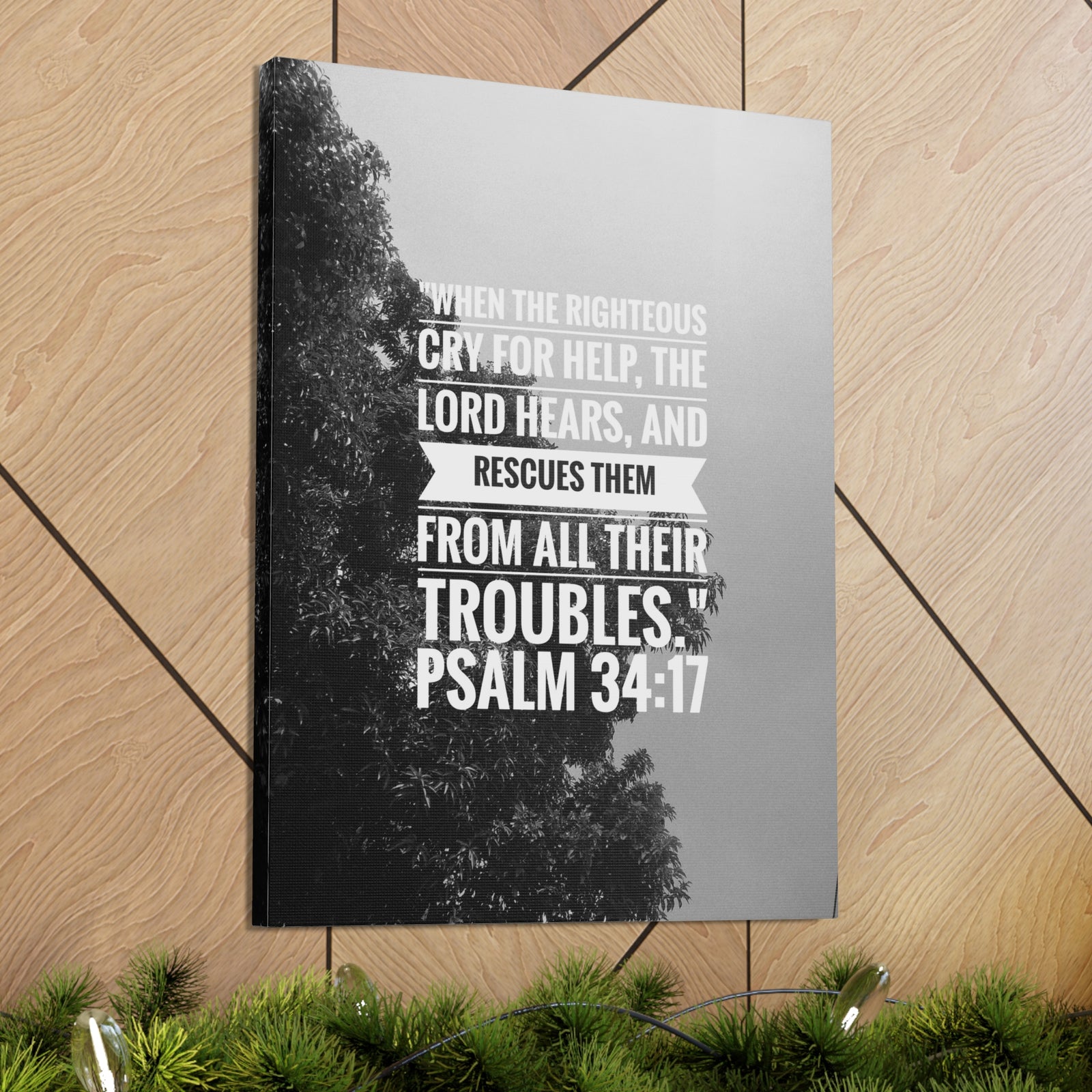 Scripture Canvas Rescues Them Psalm 34:17 Christian Wall Art Bible Verse Print Ready to Hang-Express Your Love Gifts