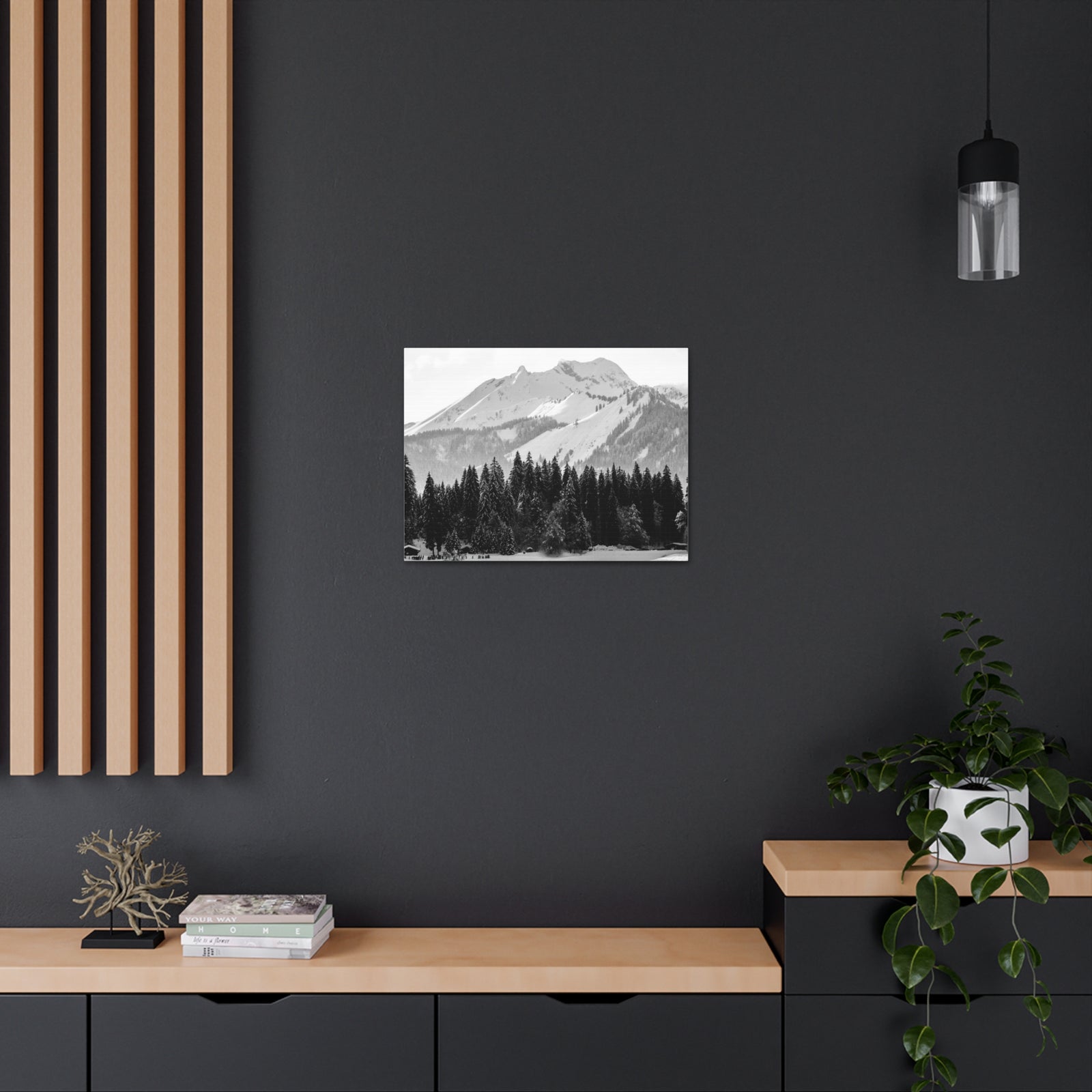 Winter Forest Mountain Black And White Nature Wilderness Photography Canvas Wall Art for Home Decor Ready-to-Hang-Express Your Love Gifts