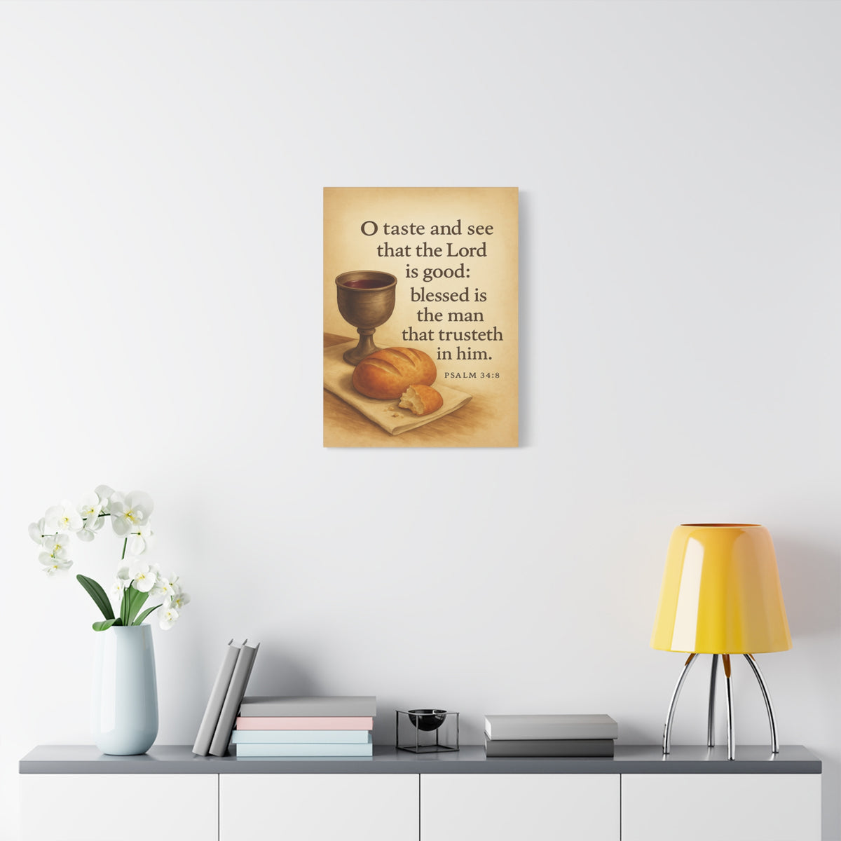 Bible Verse Canvas Psalm 34:8 Christian Home Décor Wall Art Scripture Ready to Hang Faith Print-Express Your Love Gifts