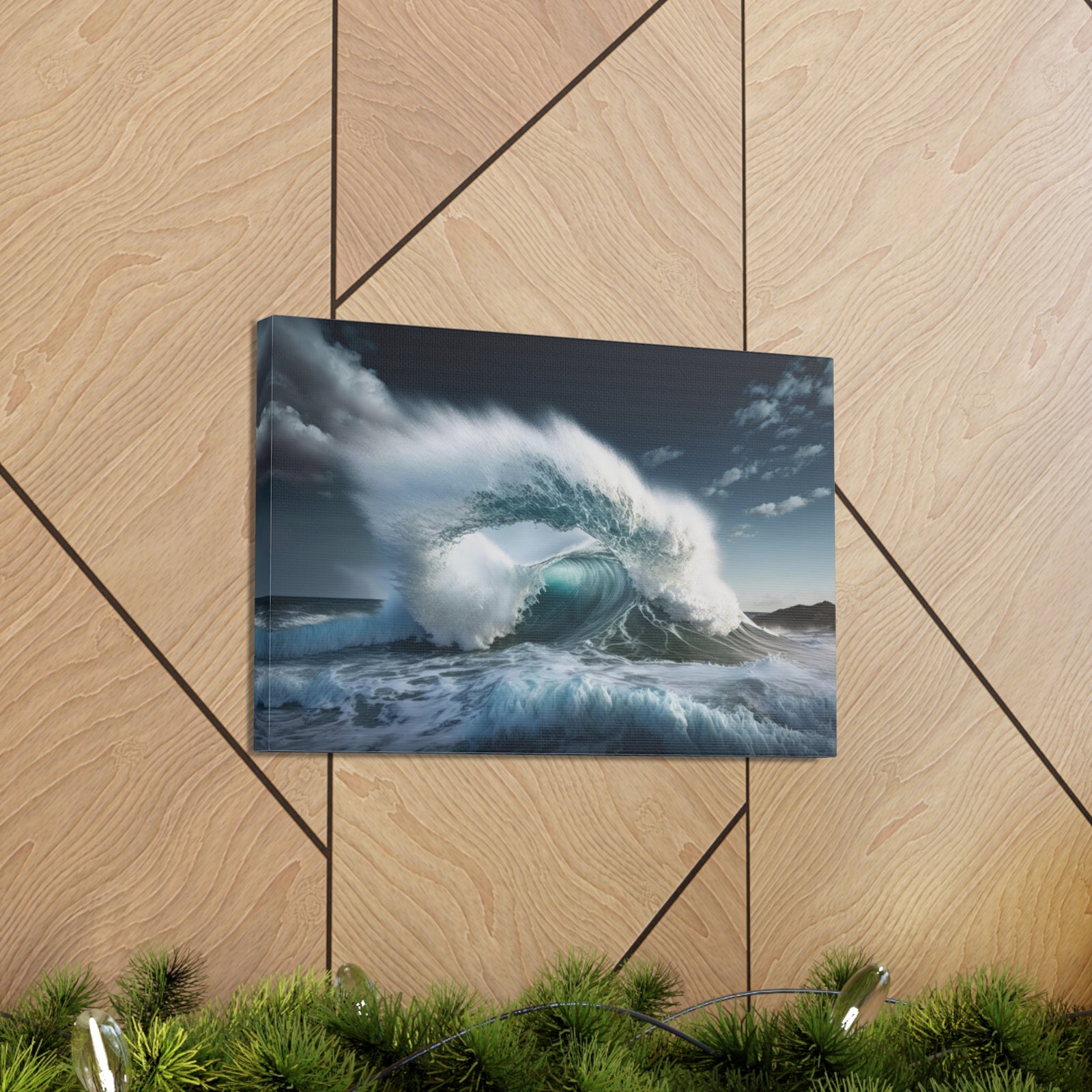 High Waves Against Blue Sky Ocean Canvas Wall Art for Home Decor Ready-to-Hang-Express Your Love Gifts