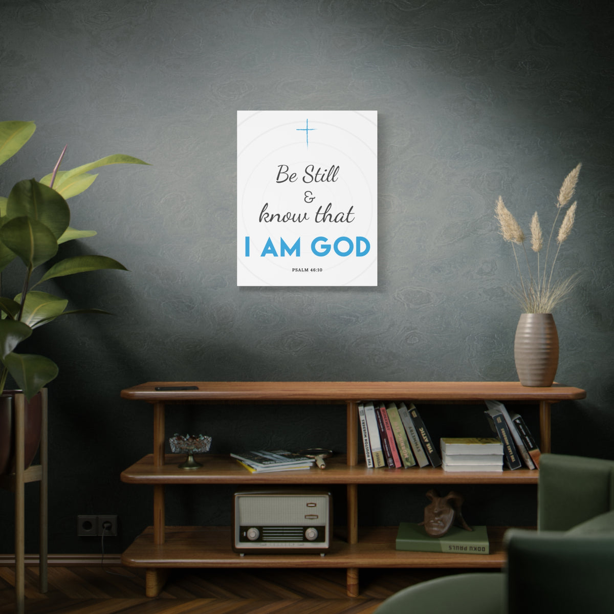 Scripture Canvas Be Still And Know Psalm 46:10 Blue Christian Wall Art Bible Verse Print Ready To Hang-Express Your Love Gifts