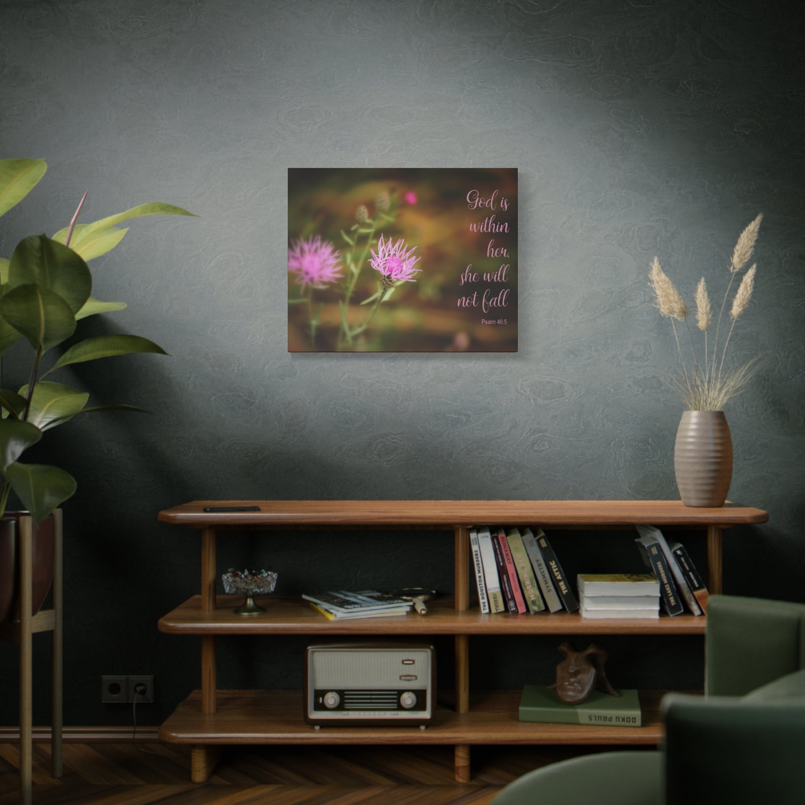 Scripture Canvas God Is Within Her Psalm 46:5 Flower Christian Wall Art Bible Verse Print Ready to Hang-Express Your Love Gifts