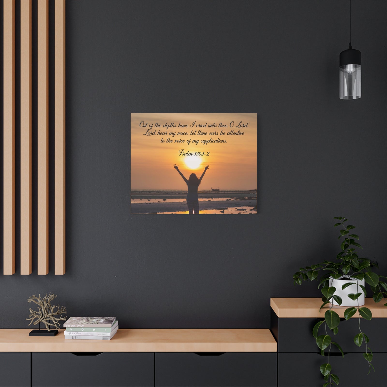 Bible Verse Canvas Out of The Depths Psalm 130:1-2 Christian Home Décor Wall Art Scripture Ready to Hang Faith Print-Express Your Love Gifts