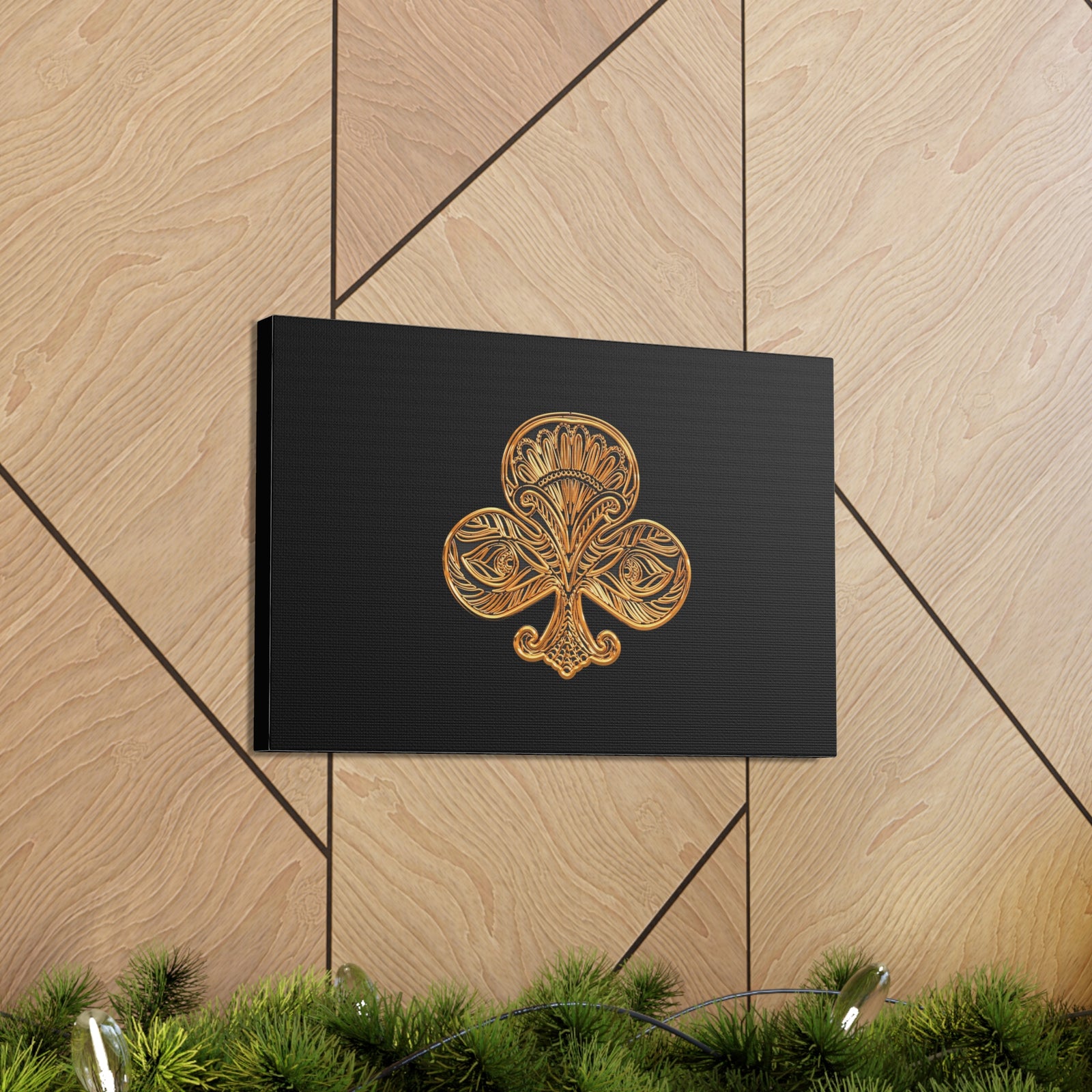 3D Gold Clubs Playing Card Canvas Wall Art for Home Decor Ready-to-Hang-Express Your Love Gifts