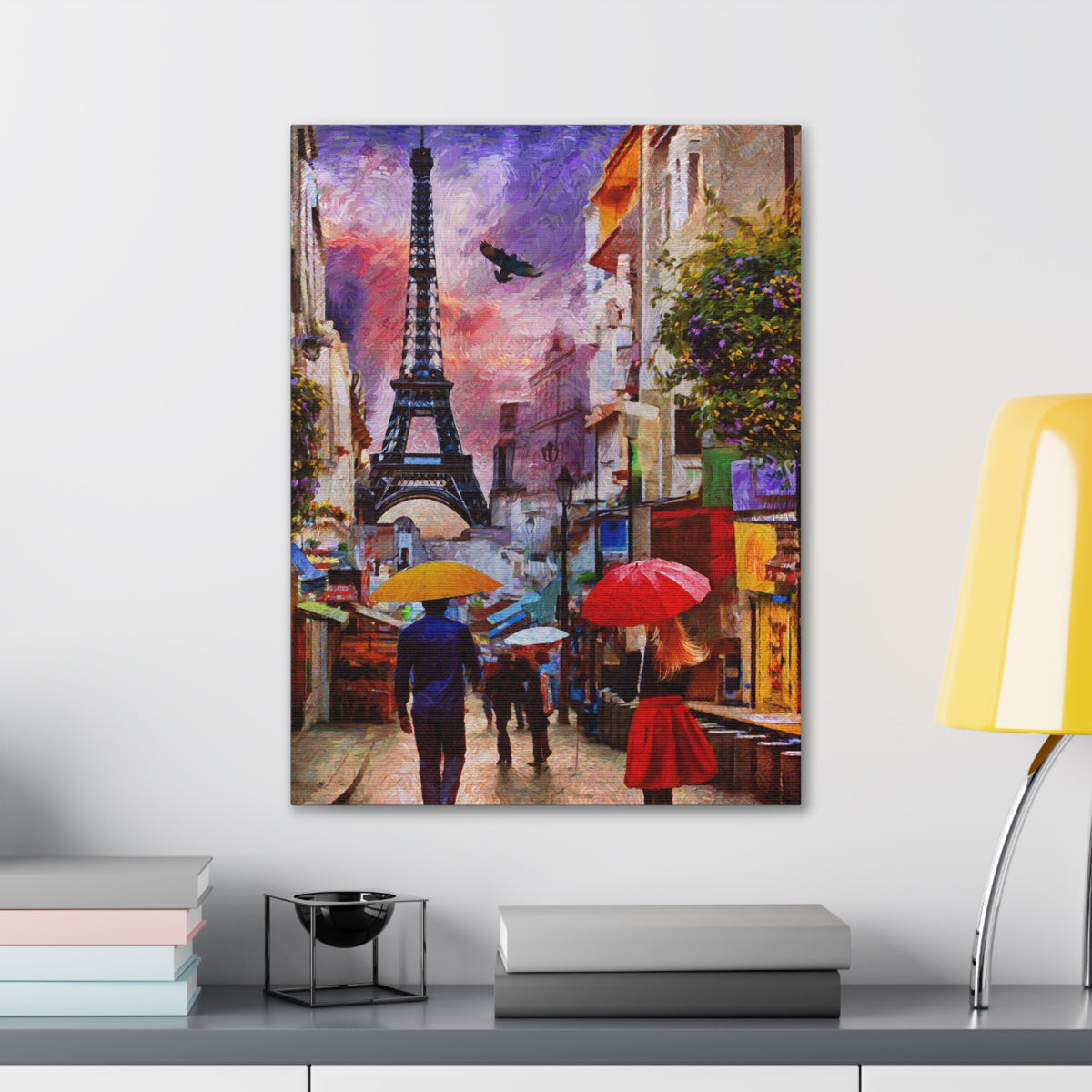Paris Romantic Couple Red Umbrella Eiffel Tower France Canvas Artwork High-Quality Breathtaking French City for Home Decor Ready to Hang-Express Your Love Gifts