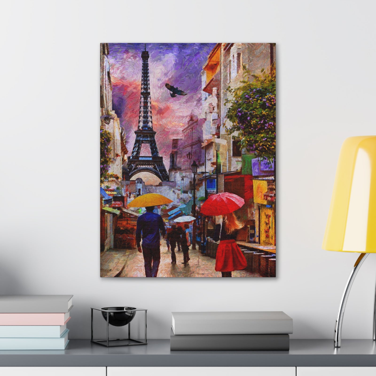 Paris Romantic Couple Red Umbrella Eiffel Tower France Canvas Artwork High-Quality Breathtaking French City for Home Decor Ready to Hang-Express Your Love Gifts