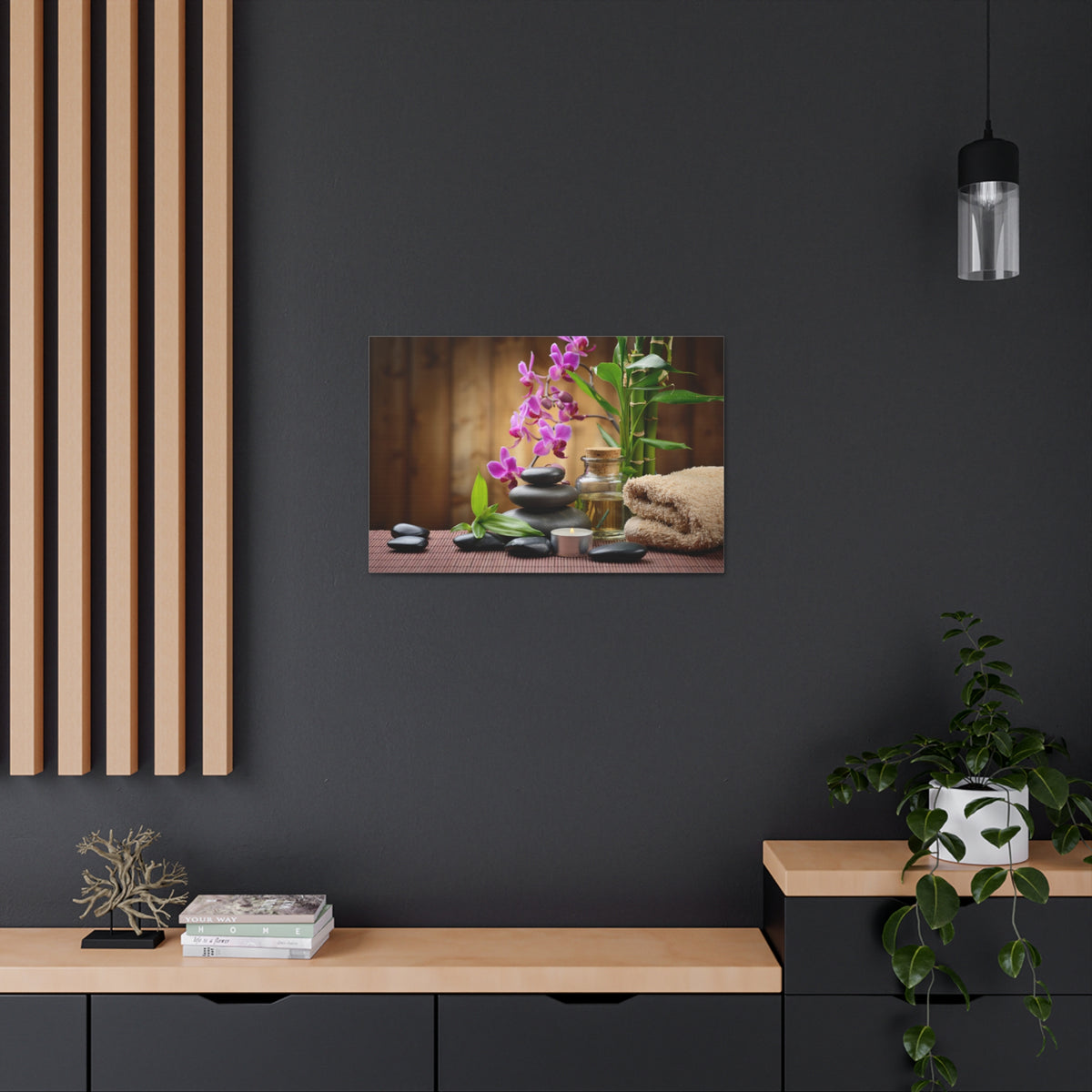 Stones on the Wood Forest Floral Nature Photography Canvas Wall Art for Home Decor Ready-to-Hang-Express Your Love Gifts