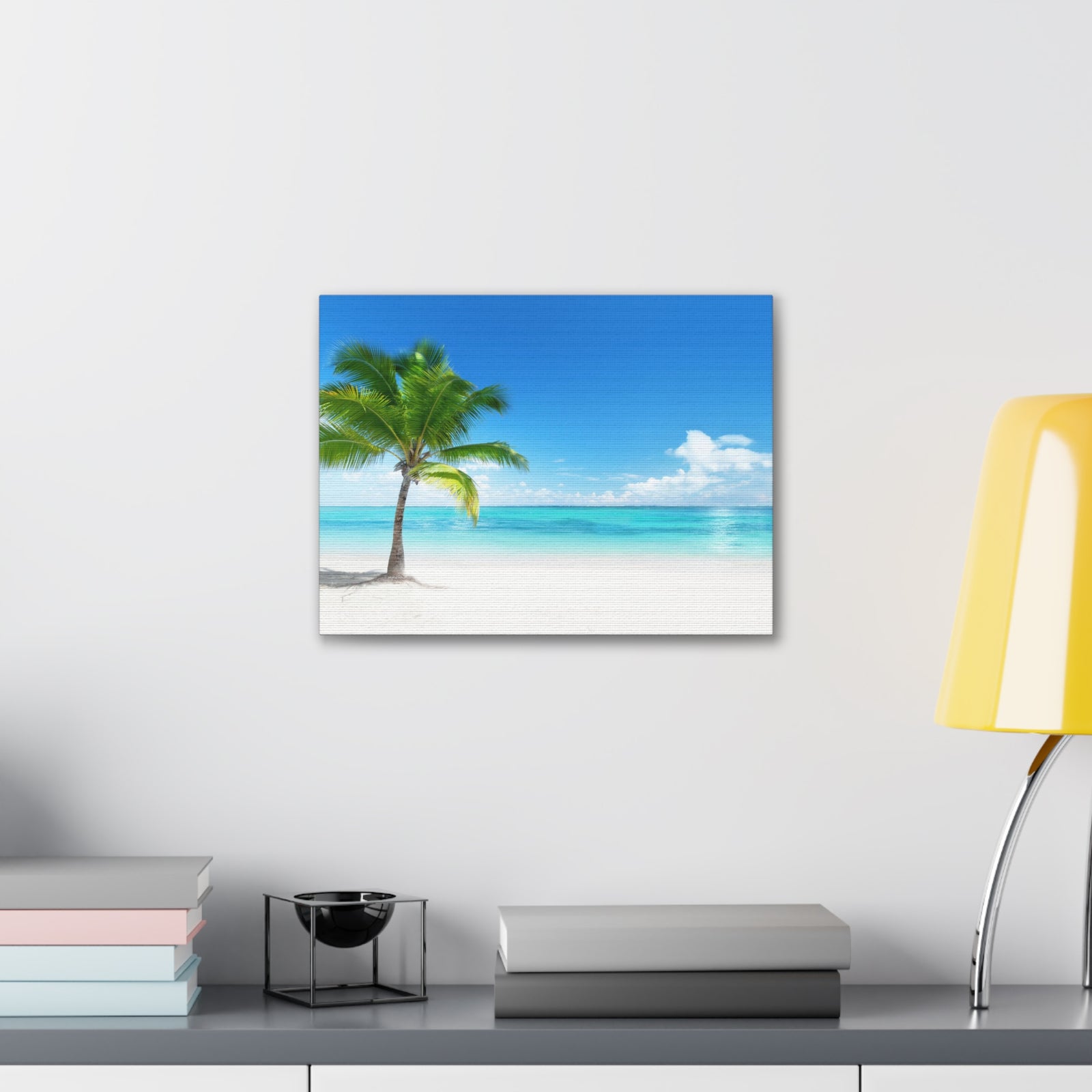 Palm on the beach in Daylight Ocean Canvas Wall Art for Home Decor Ready-to-Hang-Express Your Love Gifts