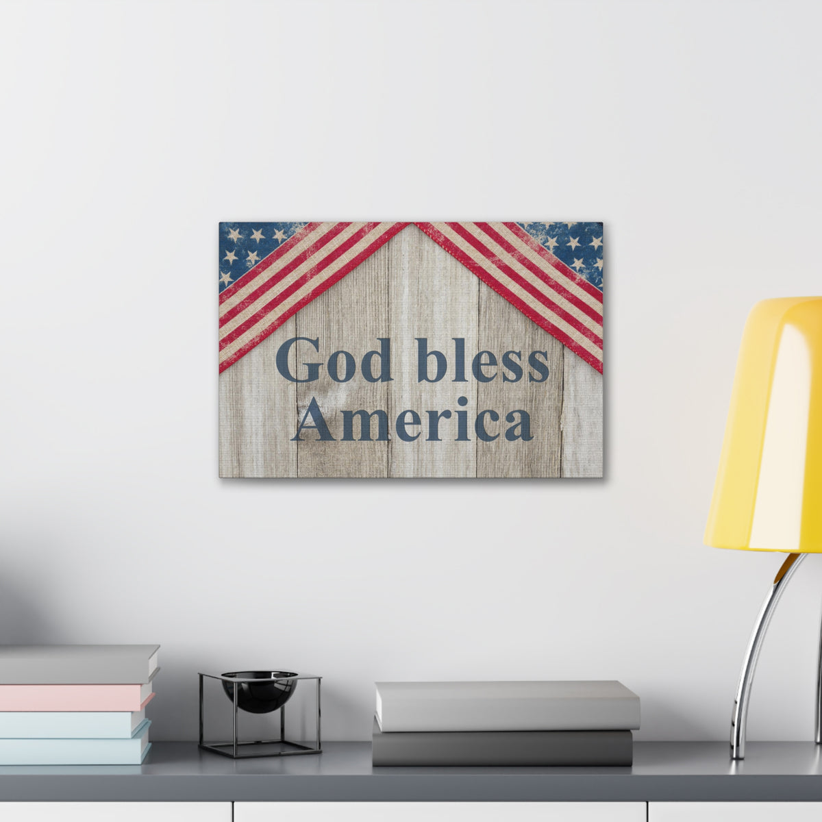 God Bless America Patriotic Message Canvas Wall Art for Home Decor Ready-to-Hang-Express Your Love Gifts