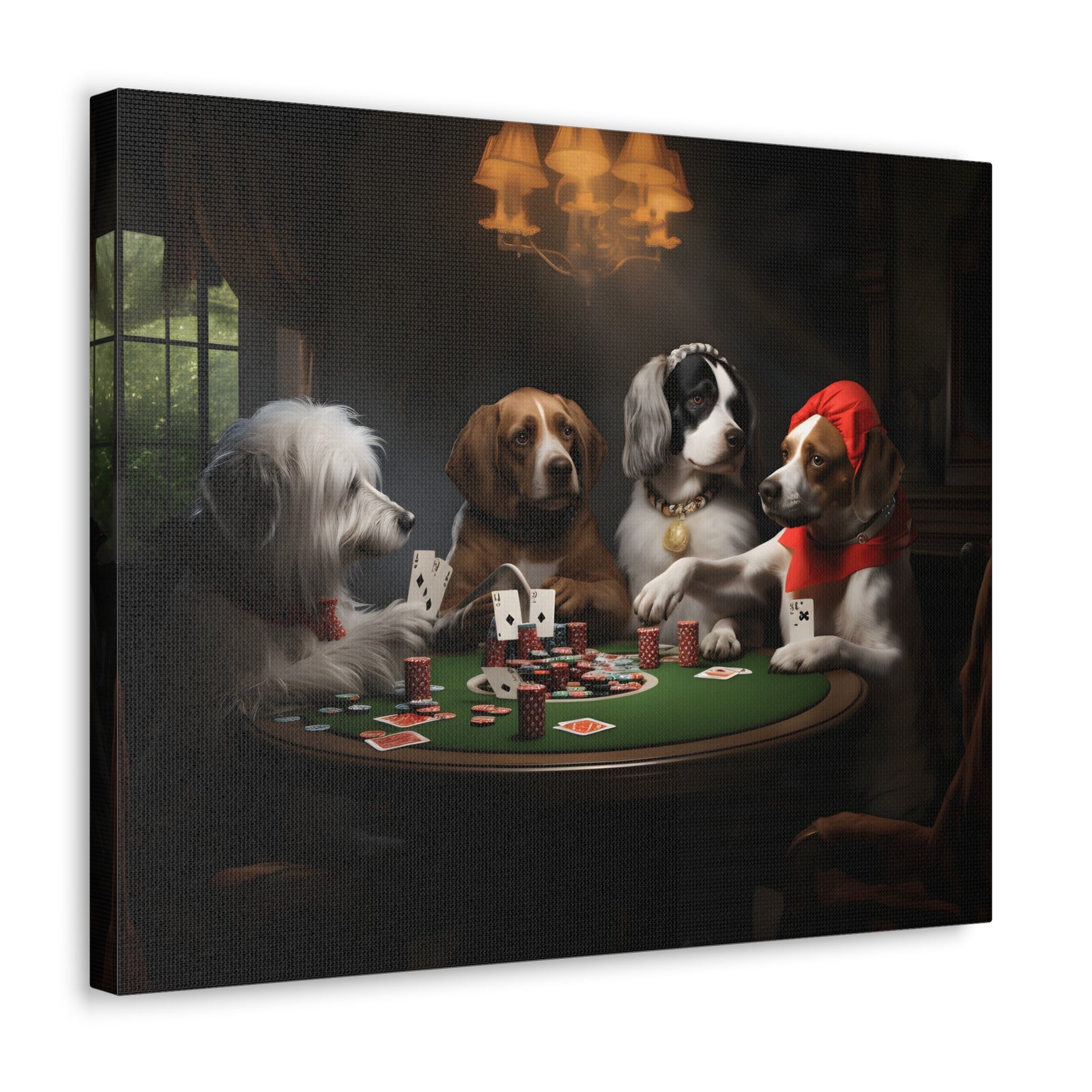 Dogs Playing Poker New York Animals Playing Card Canvas Wall Art for Home Decor Ready-to-Hang-Express Your Love Gifts