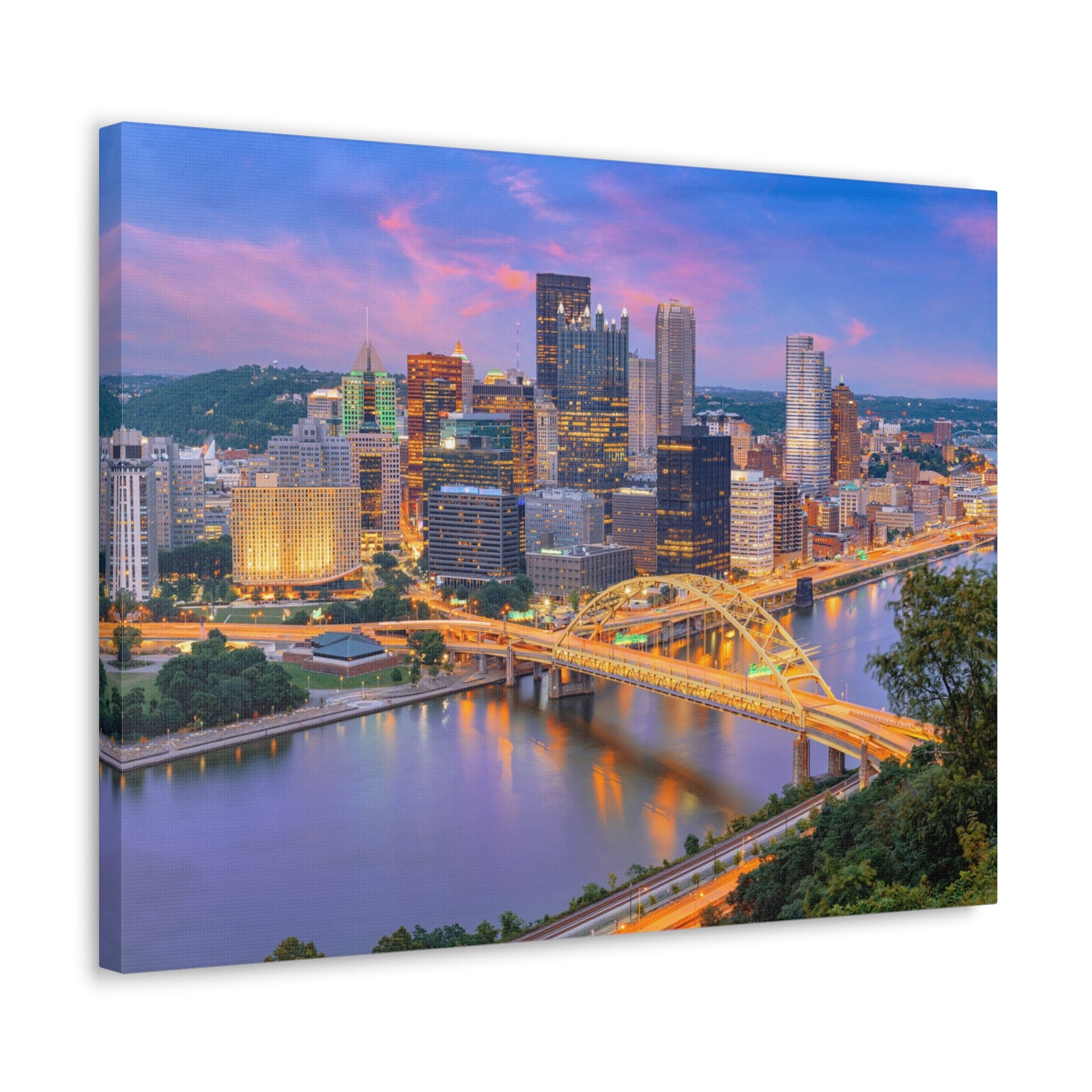 Pittsburgh Night Skyline Canvas Artwork High-Quality Breathtaking Stunning Cityscape for Home Decor Ready to Hang-Express Your Love Gifts