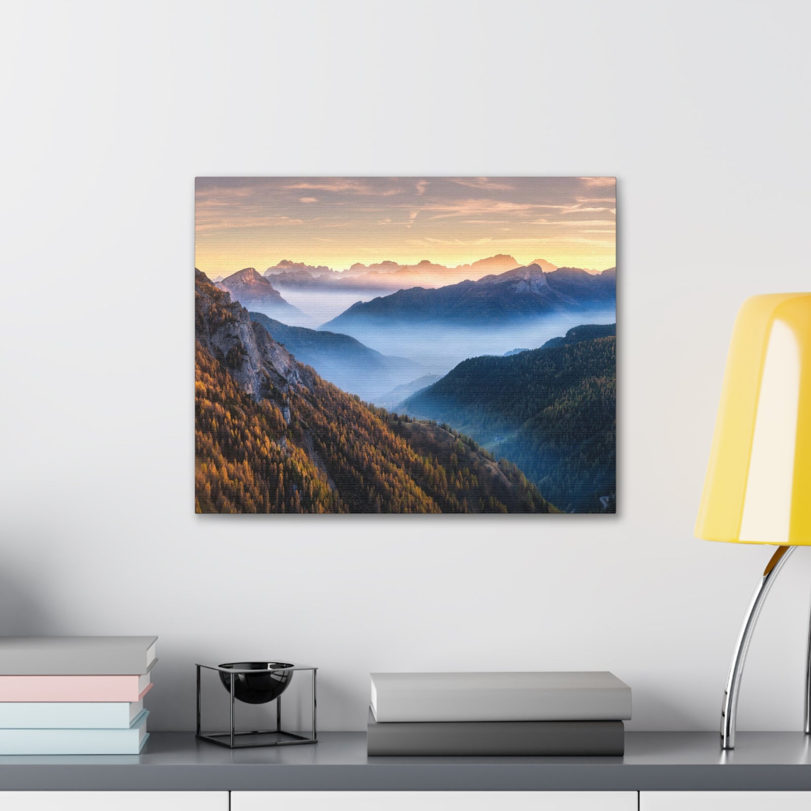 Golden Mountains Misty Nature Wilderness Photography Canvas Wall Art for Home Decor Ready-to-Hang-Express Your Love Gifts