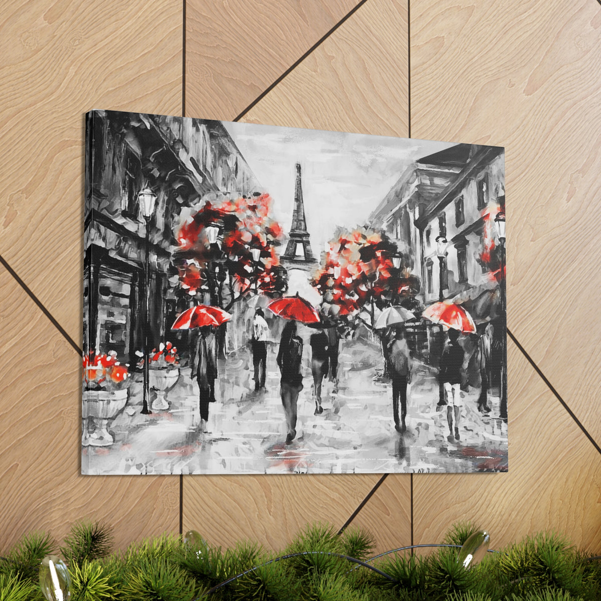 Eiffel Tower Street View Umbrella Paris France Canvas Artwork High-Quality Breathtaking French City for Home Decor Ready to Hang-Express Your Love Gifts