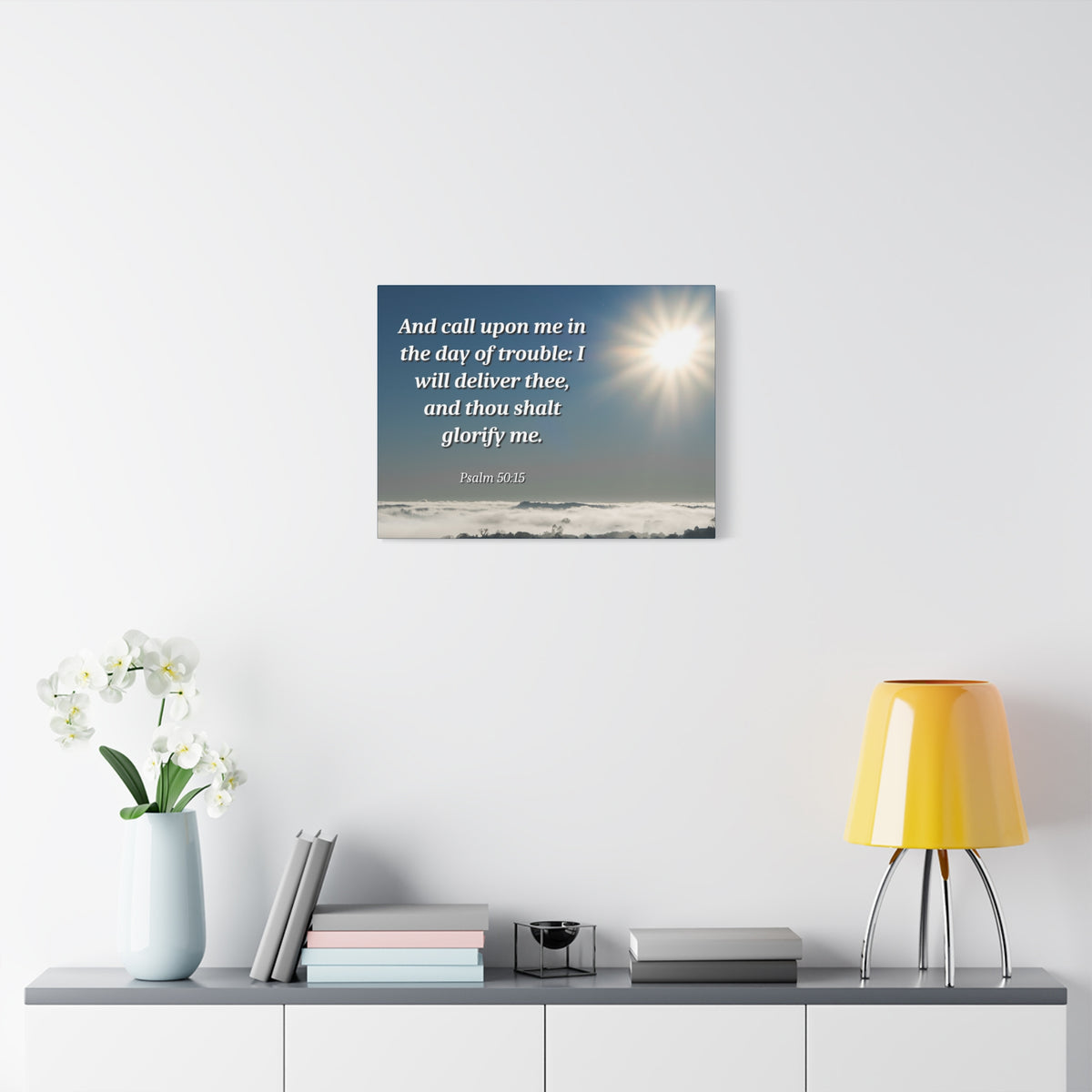 Scripture Canvas Day Of Trouble Psalms 50:15 Christian Wall Art Bible Verse Print Ready to Hang-Express Your Love Gifts