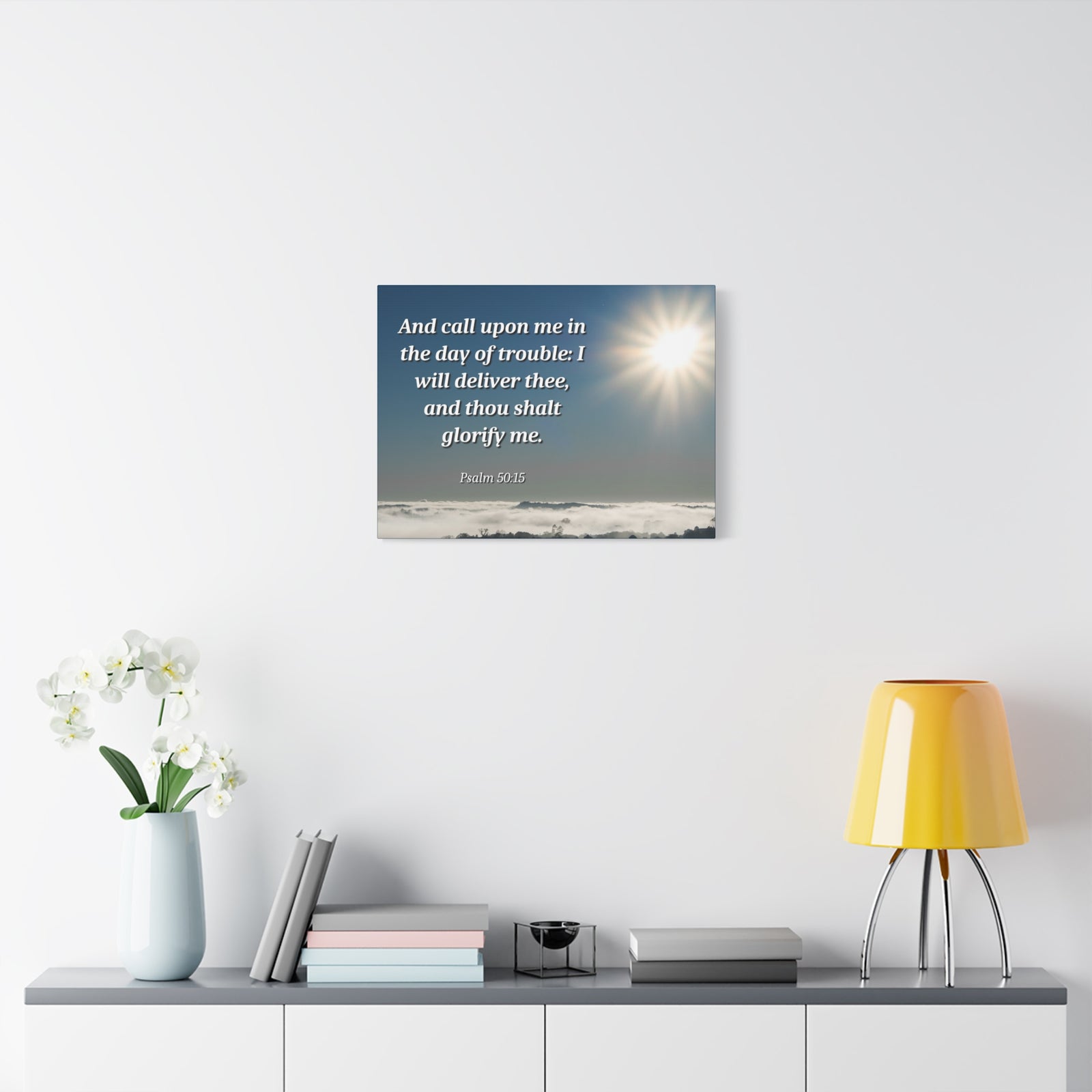 Scripture Canvas Day Of Trouble Psalms 50:15 Christian Wall Art Bible Verse Print Ready to Hang-Express Your Love Gifts
