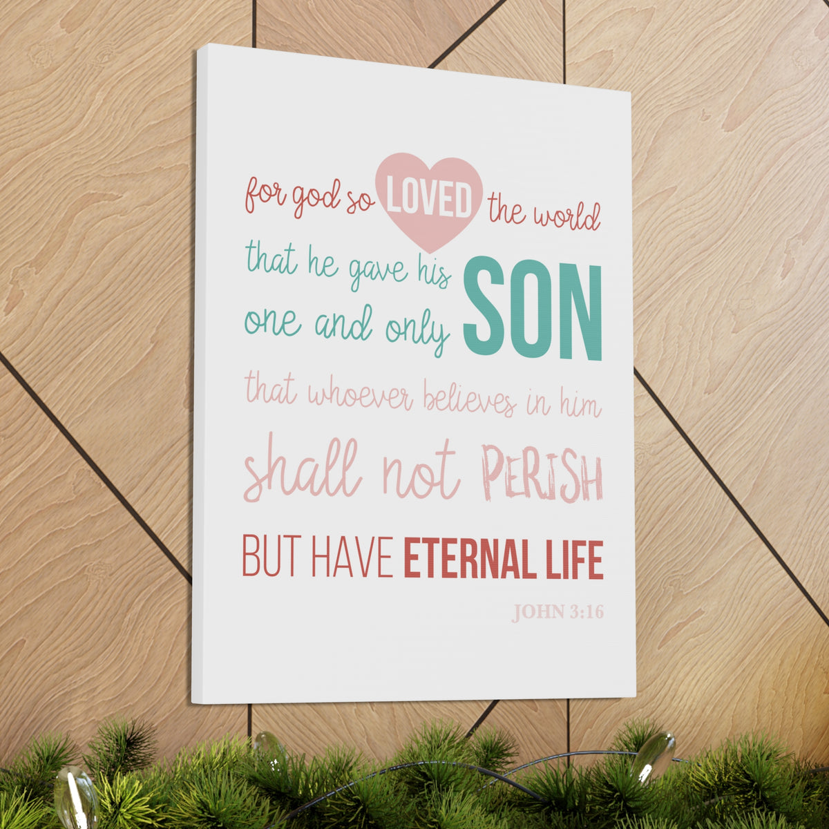Scripture Canvas For God So Love John 3:16 Christian Wall Art Bible Verse Print Ready To Hang-Express Your Love Gifts