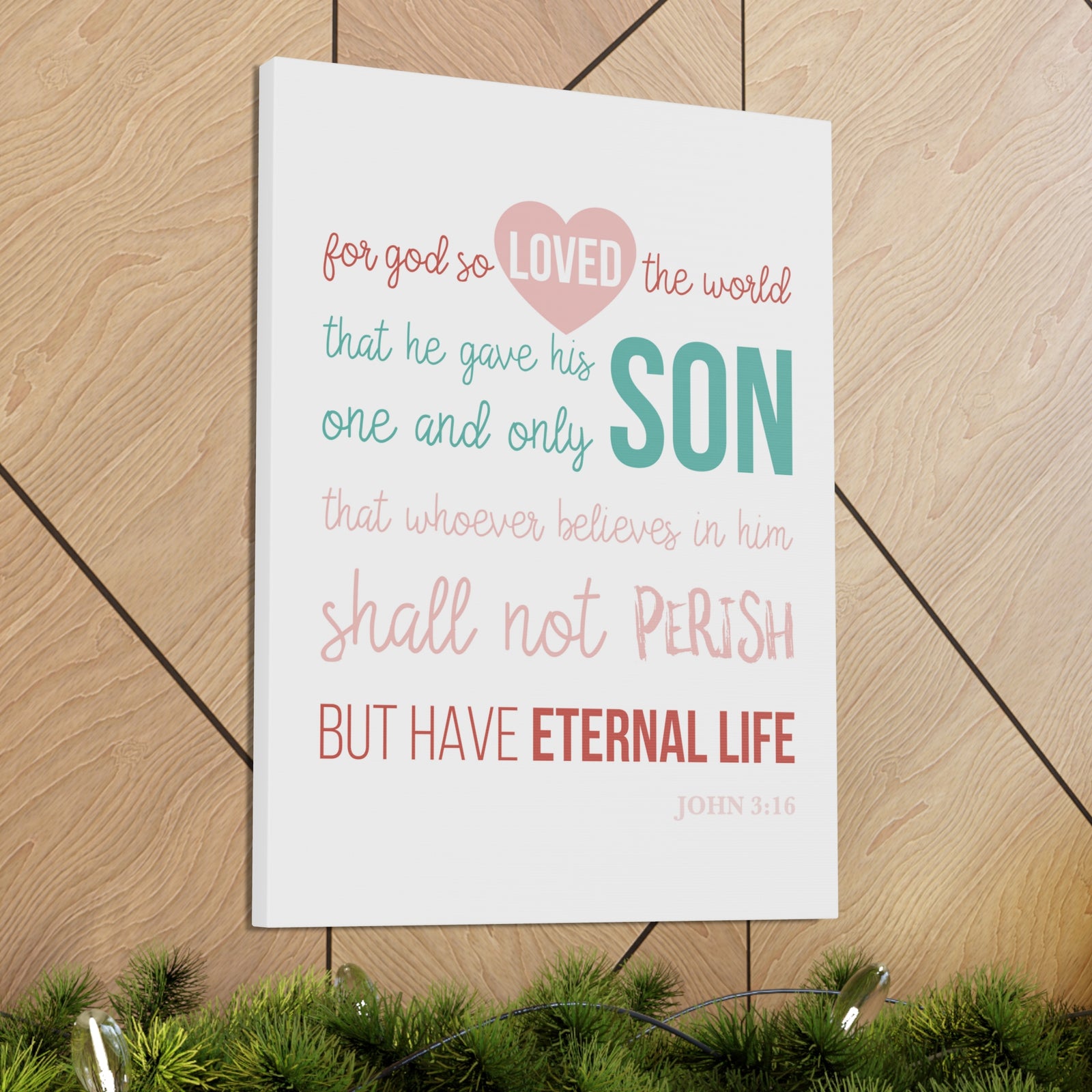 Scripture Canvas For God So Love John 3:16 Christian Wall Art Bible Verse Print Ready To Hang-Express Your Love Gifts