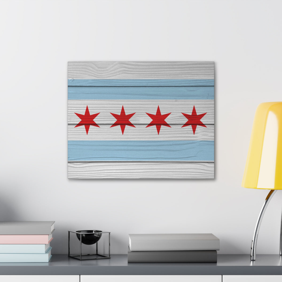 Wooden Chicago Flag Handpainted Art Canvas Wall Art for Home Decor Ready-to-Hang-Express Your Love Gifts