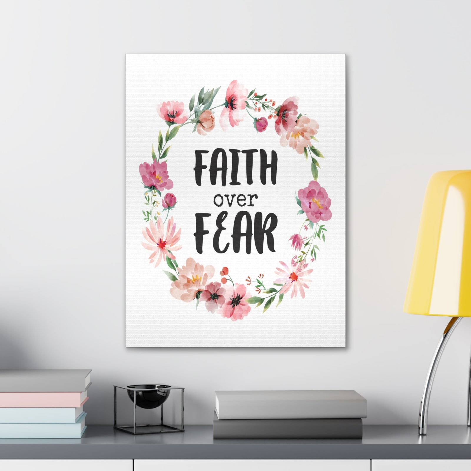 Scripture Walls Faith Over Fear Floral Bible Verse Canvas Christian Wall Art Ready to Hang Unframed-Express Your Love Gifts