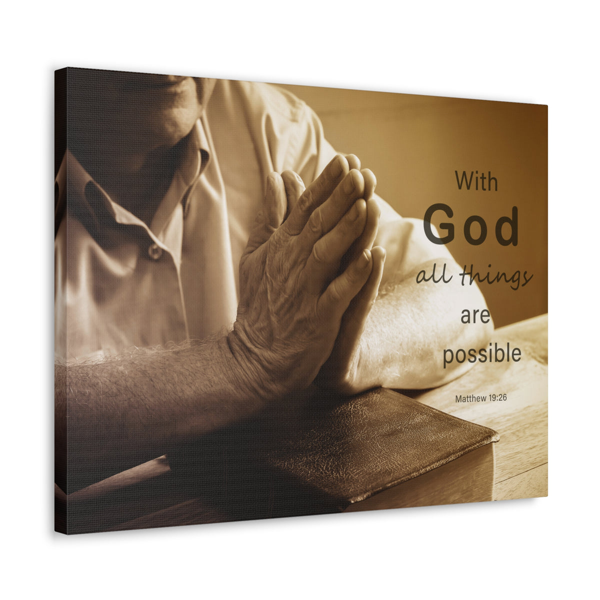 Scripture Walls With God Matthew 19:26 Praying Hands Bible Verse Canvas Christian Wall Art Ready to Hang-Express Your Love Gifts