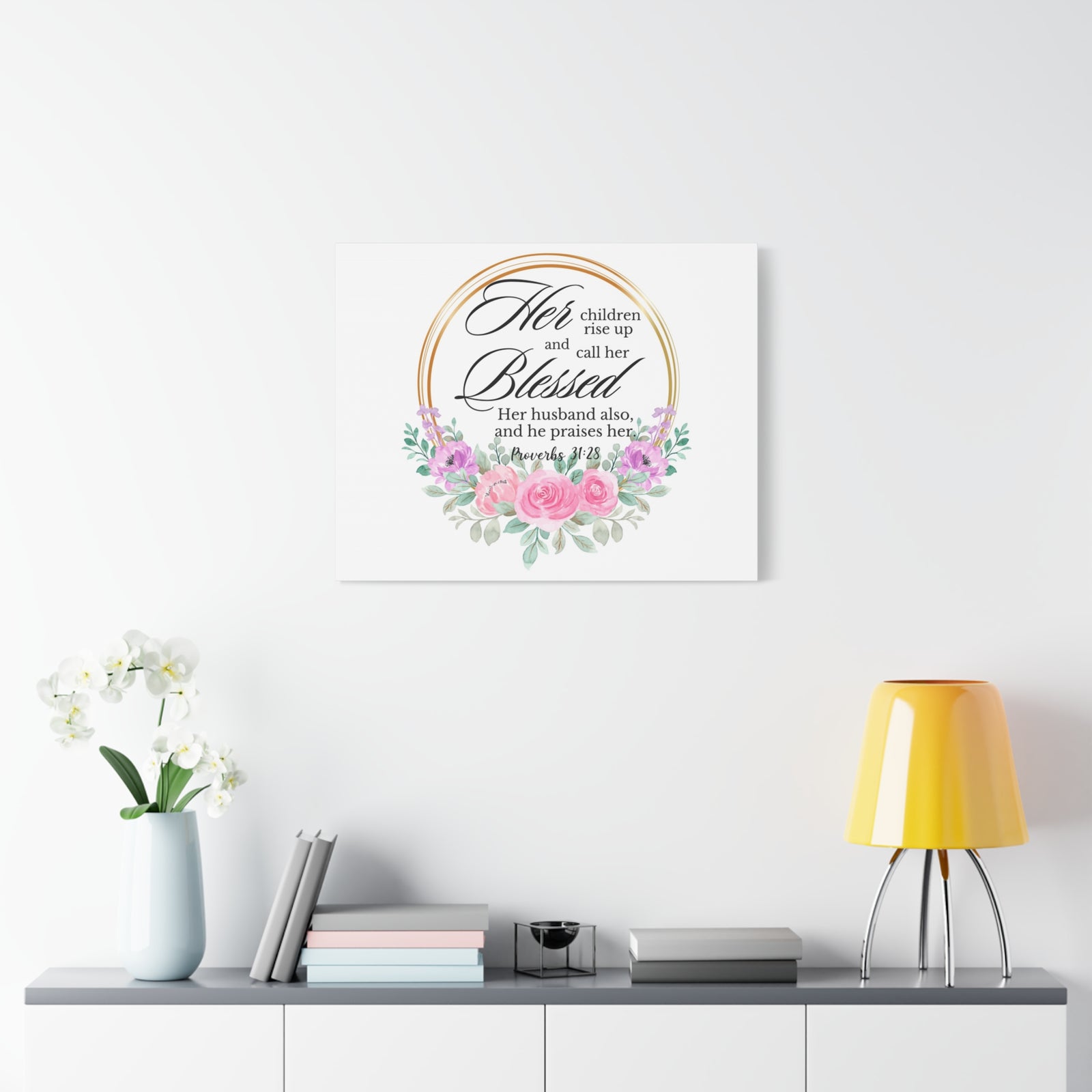 Scripture Walls Proverbs 31:28 She is Blessed Floral Bible Verse Canvas Christian Wall Art Ready to Hang Unframed-Express Your Love Gifts