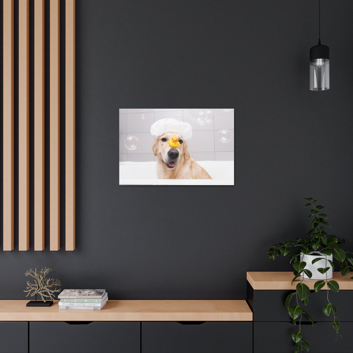 Cute Golden Retriever Bathee Canvas Wall Art for Home Decor Ready-to-Hang-Express Your Love Gifts