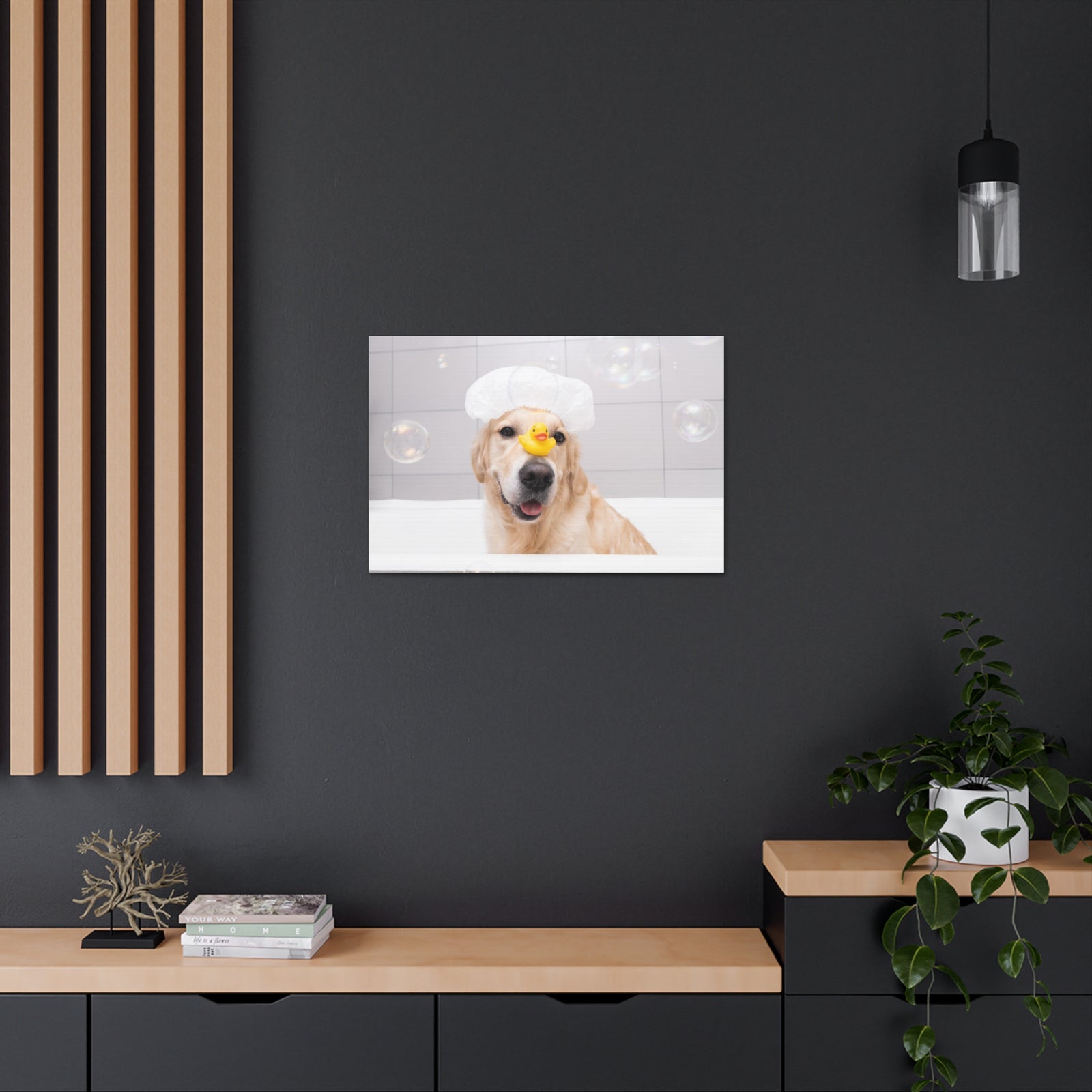 Cute Golden Retriever Bathee Canvas Wall Art for Home Decor Ready-to-Hang-Express Your Love Gifts