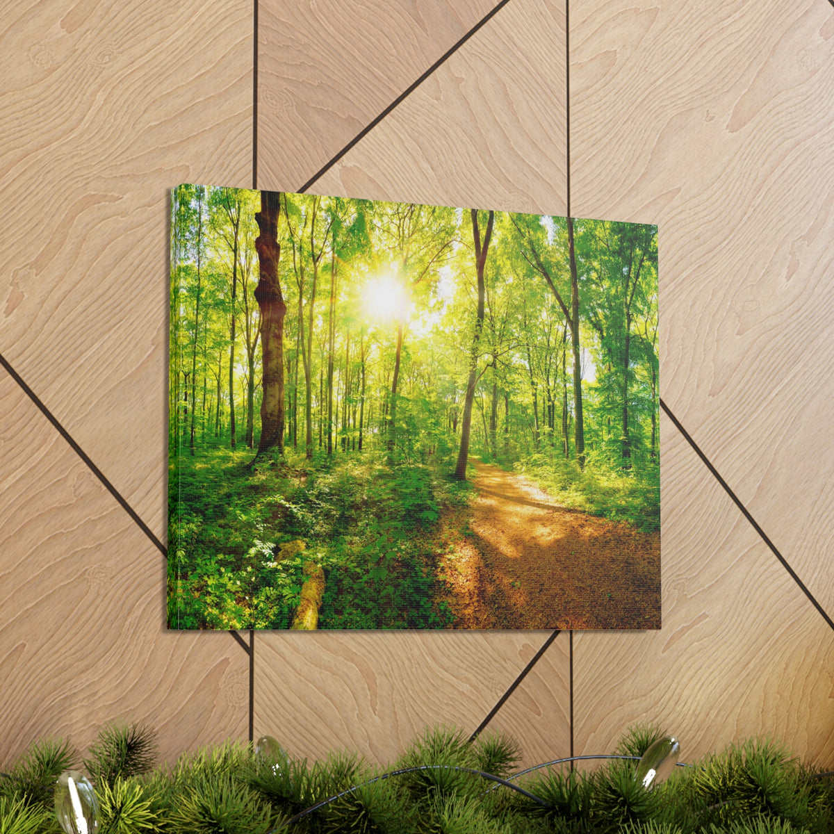 Green Forest Sunlight Nature Wilderness Photography Canvas Wall Art for Home Decor Ready-to-Hang-Express Your Love Gifts