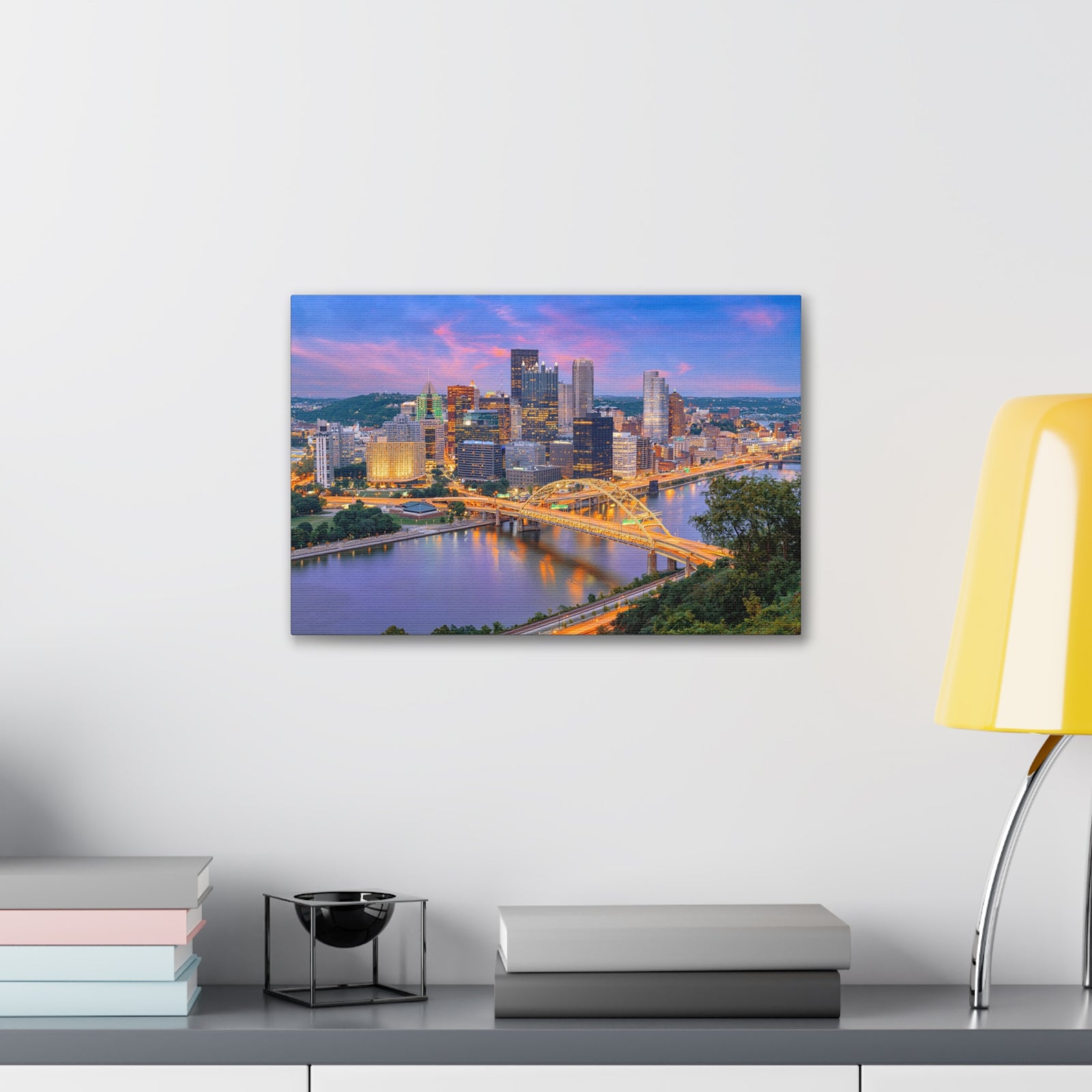 Pittsburgh Night Skyline Canvas Artwork High-Quality Breathtaking Stunning Cityscape for Home Decor Ready to Hang-Express Your Love Gifts