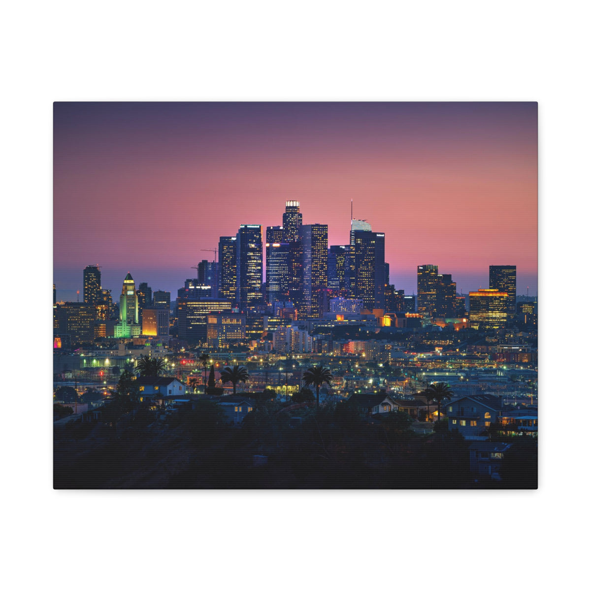 Los Angeles Night Skyline Canvas Artwork High-Quality Breathtaking Stunning Cityscape for Home Decor Ready to Hang-Express Your Love Gifts