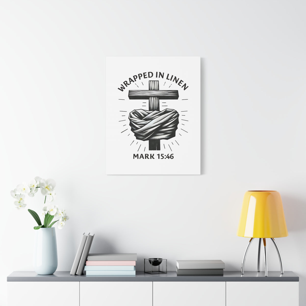 Scripture Walls Mark 15:46 Wrapped in Linen Bible Verse Canvas Christian Wall Art Ready to Hang Unframed-Express Your Love Gifts