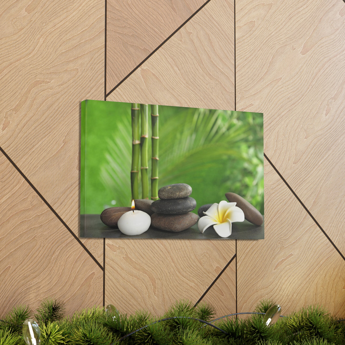Stones on Table Forest Floral Nature Photography Canvas Wall Art for Home Decor Ready-to-Hang-Express Your Love Gifts