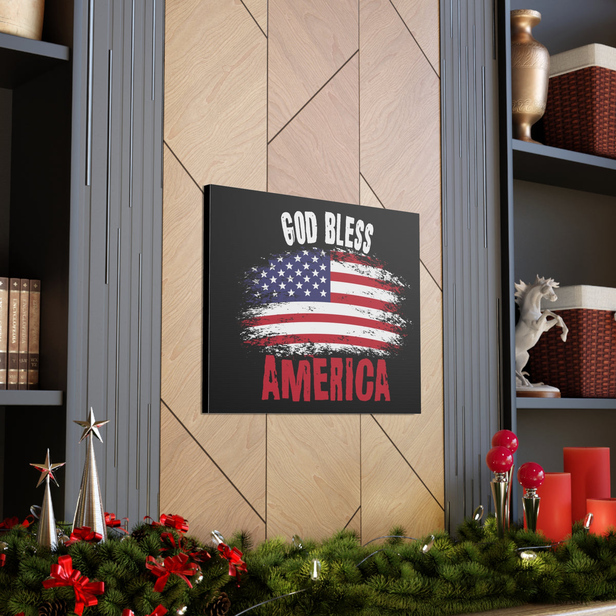 God Bless America On Black Background Canvas Wall Art for Home Decor Ready-to-Hang-Express Your Love Gifts