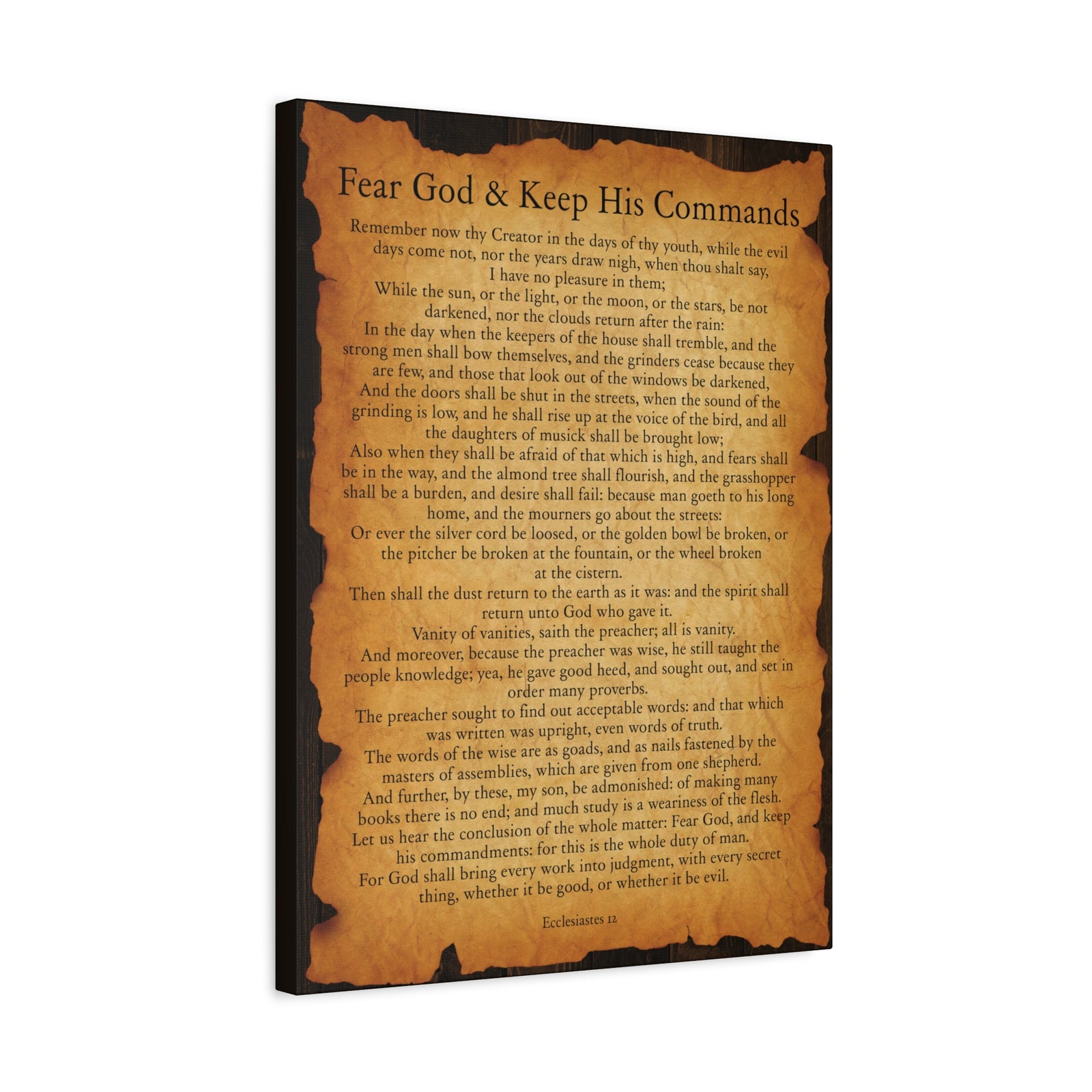 Scripture Walls Fear God & Keep His Commands Ecclesiastes 12 Gold Brown Bible Verse Canvas Christian Wall Art Ready to Hang-Express Your Love Gifts