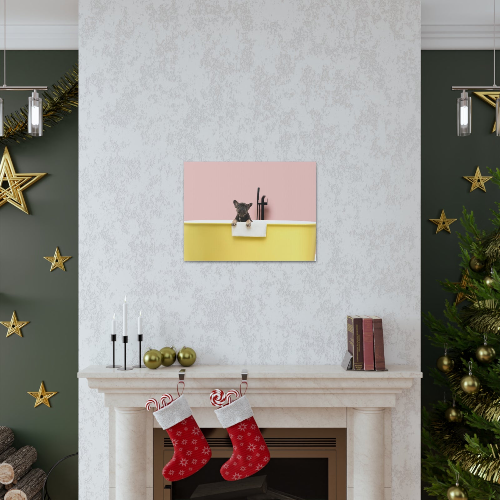 Cute French Bulldog Bath Canvas Wall Art for Home Decor Ready-to-Hang-Express Your Love Gifts