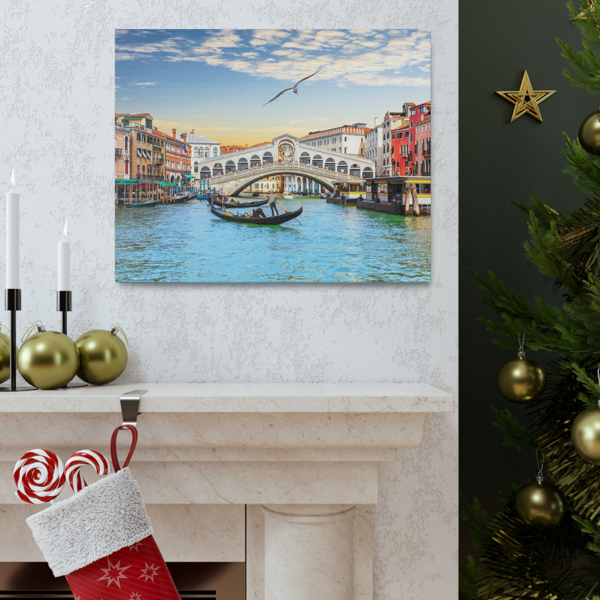 Venice Rialto Bridge Nature Wilderness Photography Canvas Wall Art for Home Decor Ready-to-Hang-Express Your Love Gifts