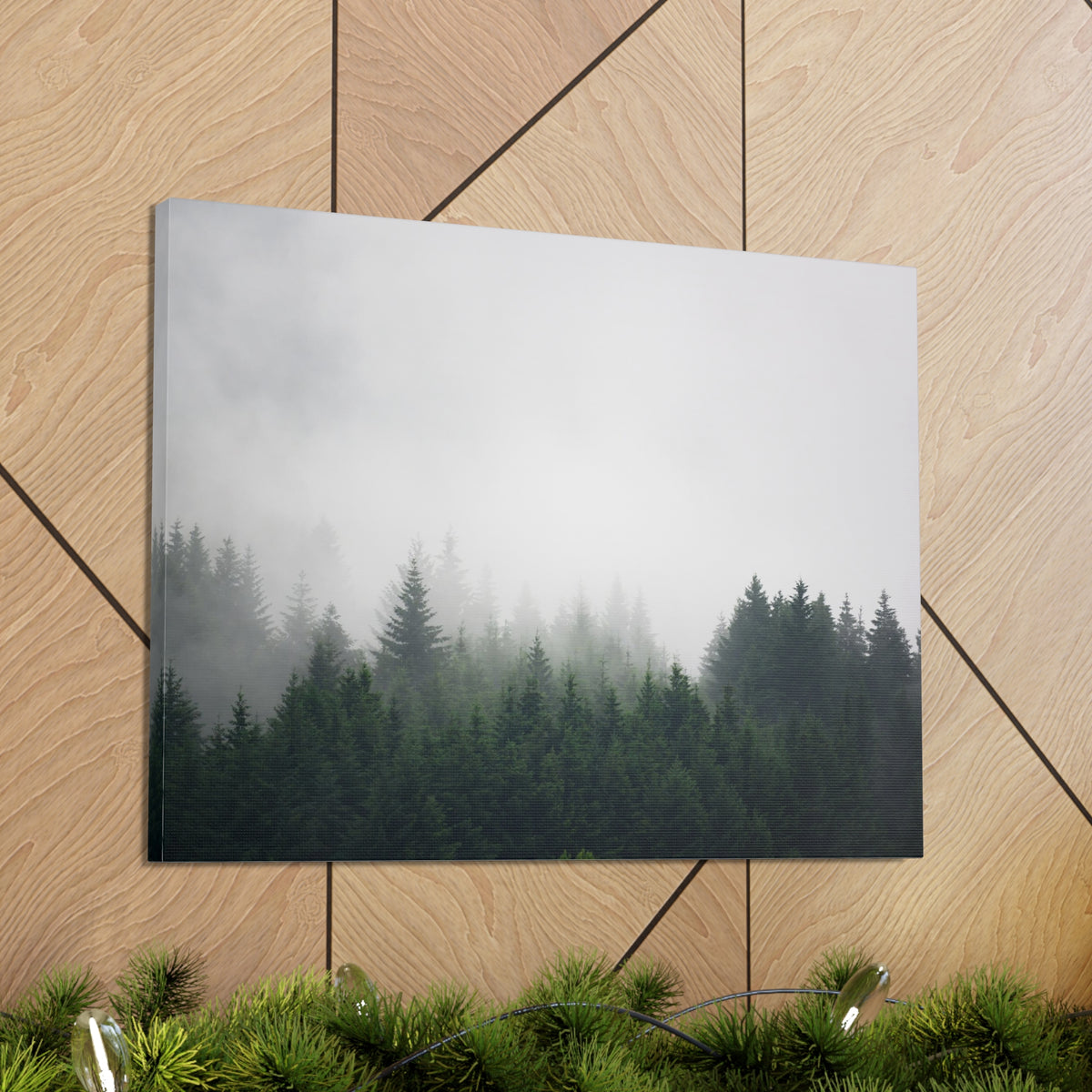 Foggy Dark Forest Nature Wilderness Photography Canvas Wall Art for Home Decor Ready-to-Hang-Express Your Love Gifts