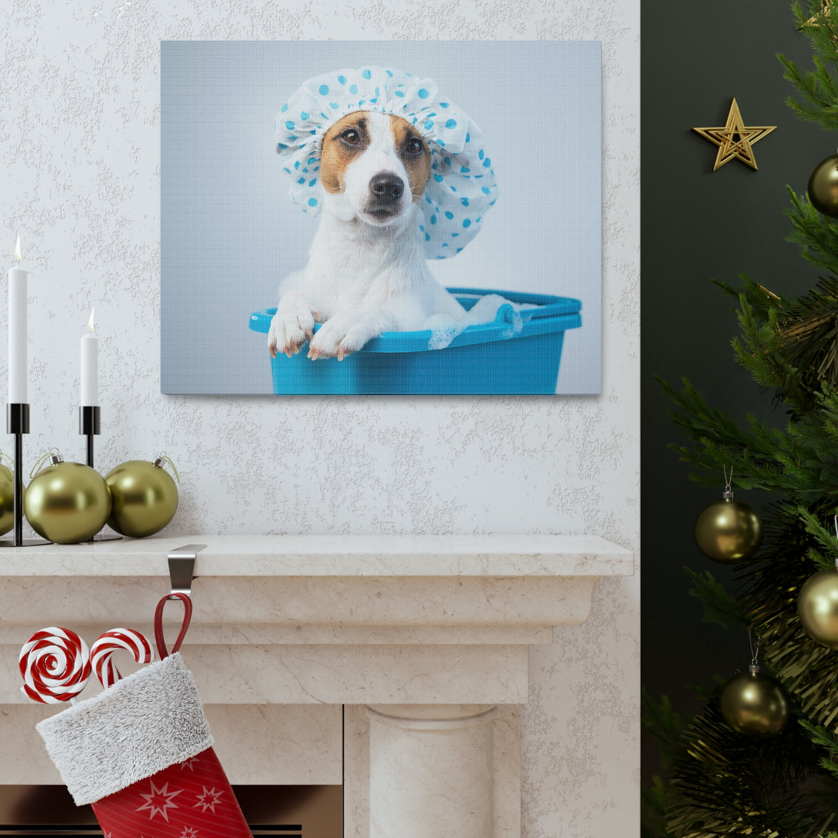 Cute Russel Terrier Bath Canvas Wall Art for Home Decor Ready-to-Hang-Express Your Love Gifts