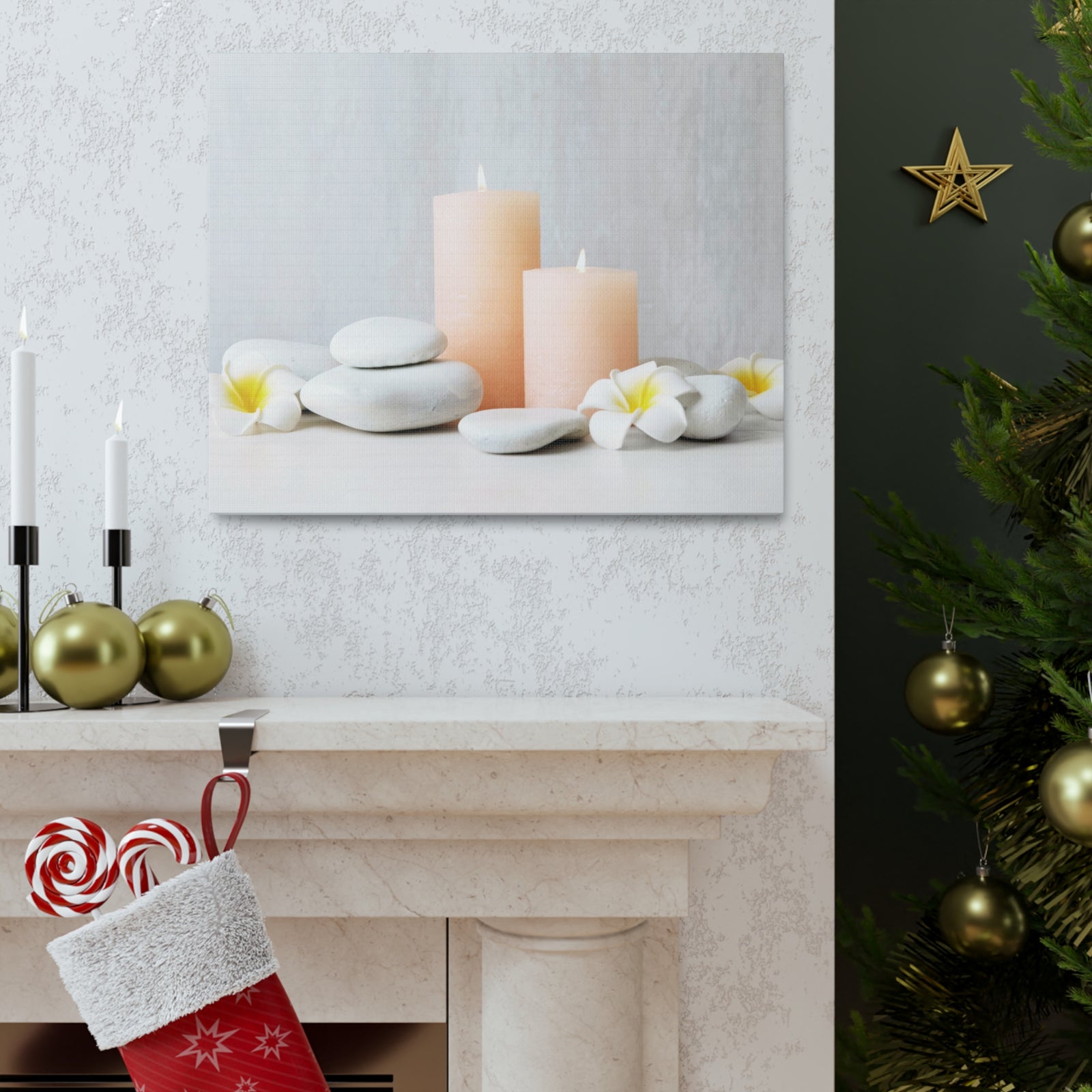 Lighted Candles and Flowers Forest Floral Nature Photography Canvas Wall Art for Home Decor Ready-to-Hang-Express Your Love Gifts