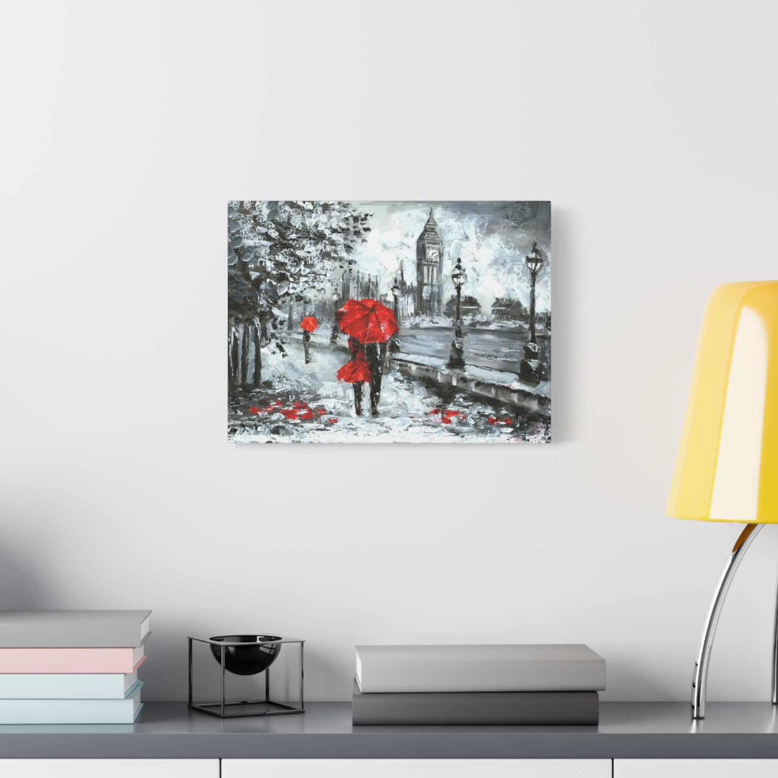 Streetview Landscape Big Ben Black White and Red Oil Painting Canvas Wall Art for Home Decor Ready-to-Hang-Express Your Love Gifts