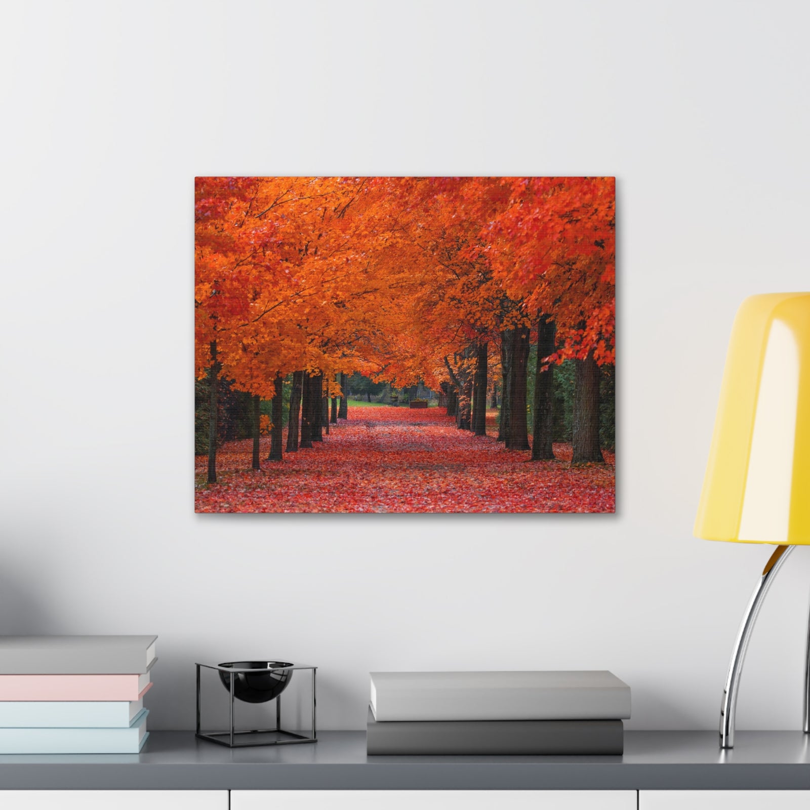 Autumn Forest Orange Leave Tree Trail Nature Wilderness Photography Canvas Wall Art for Home Decor Ready-to-Hang-Express Your Love Gifts