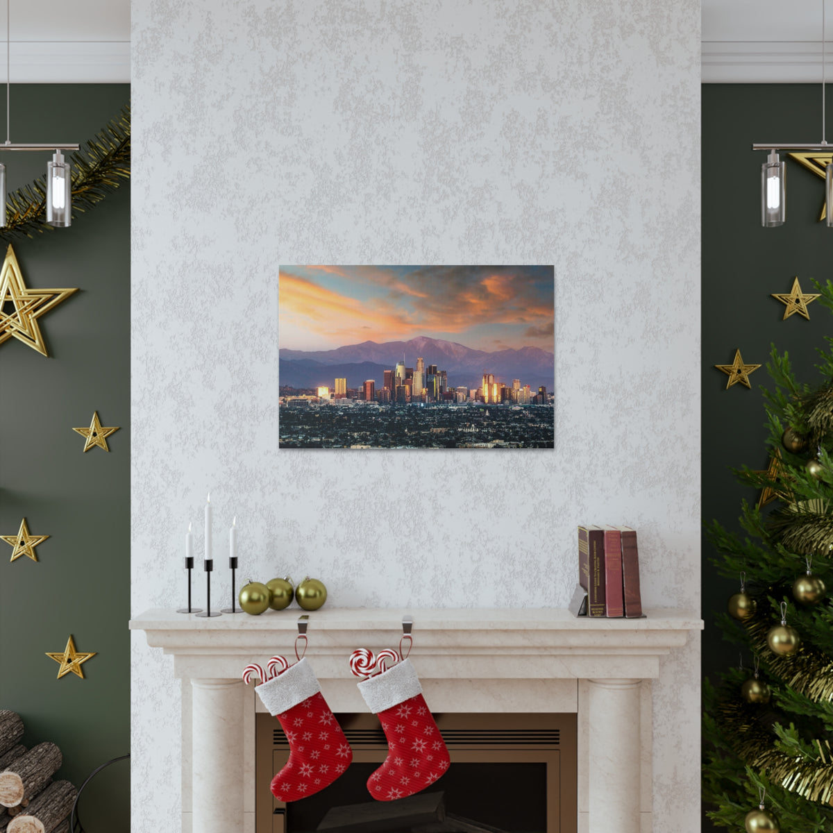 Los Angeles Daytime Skyline Canvas Artwork High-Quality Breathtaking Stunning Cityscape for Home Decor Ready to Hang-Express Your Love Gifts