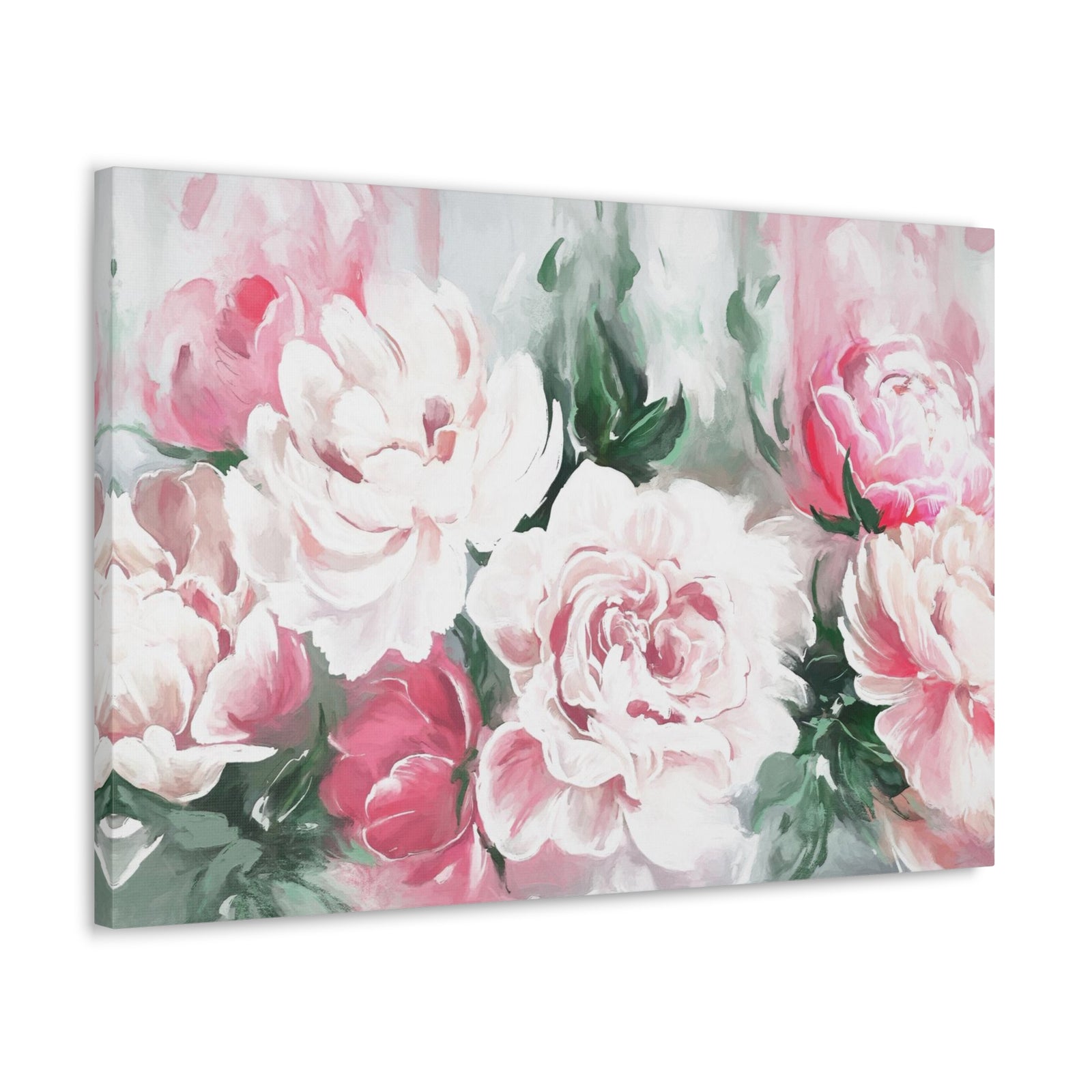 Pink And White Flower Rose And Peonies Flower Canvas Wall Art for Home Decor Ready-to-Hang-Express Your Love Gifts
