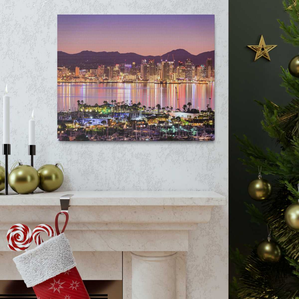 San Diego Night Skyline Canvas Artwork High-Quality Breathtaking Stunning Cityscape for Home Decor Ready to Hang-Express Your Love Gifts