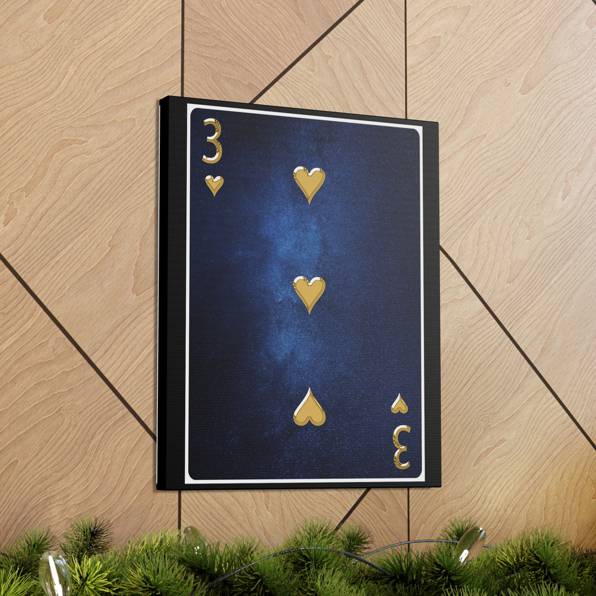 Three Of Hearts Space Background Playing Card Canvas Wall Art for Home Decor Ready-to-Hang-Express Your Love Gifts