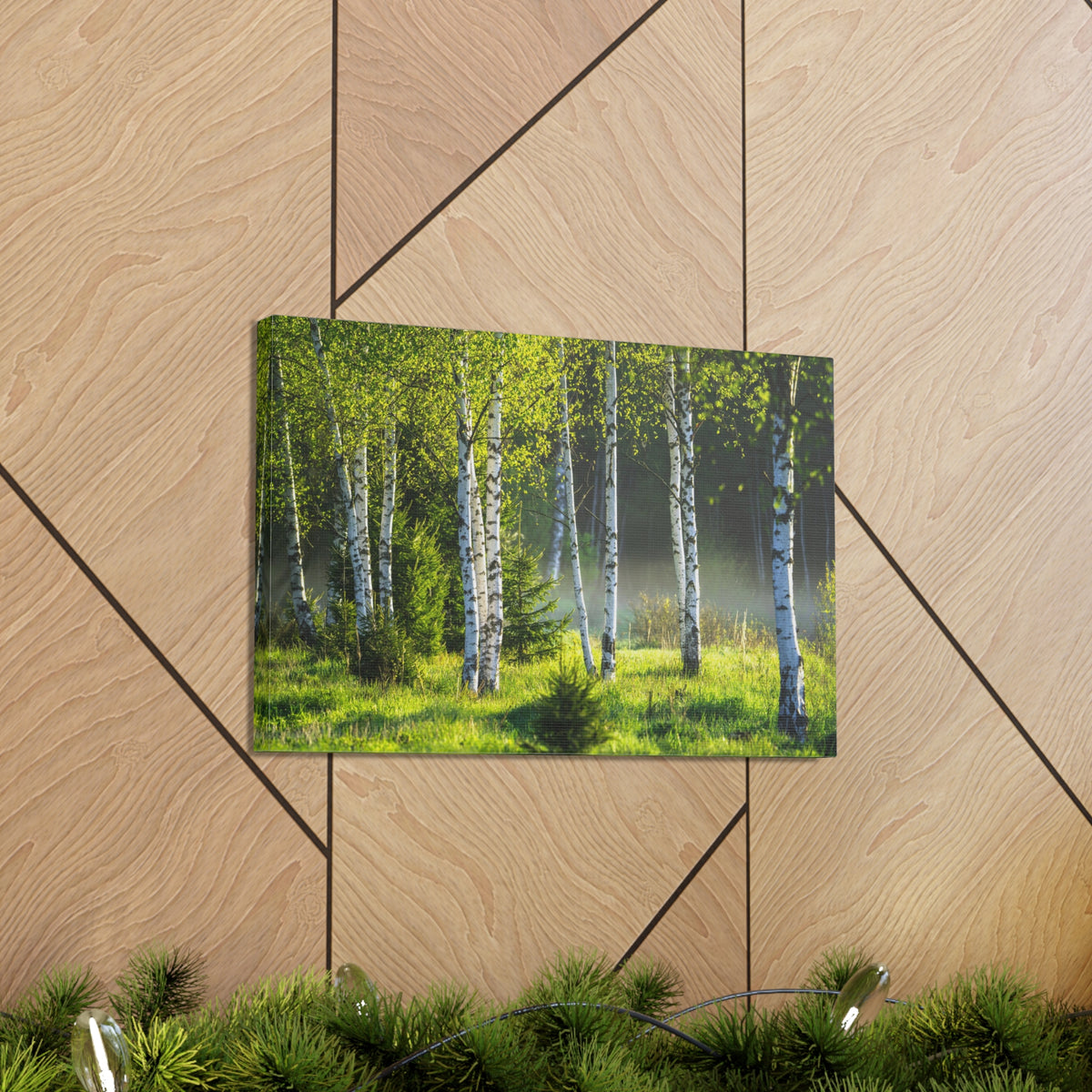White Birch Trees in Green Forest Nature Wilderness Photography Canvas Wall Art for Home Decor Ready-to-Hang-Express Your Love Gifts